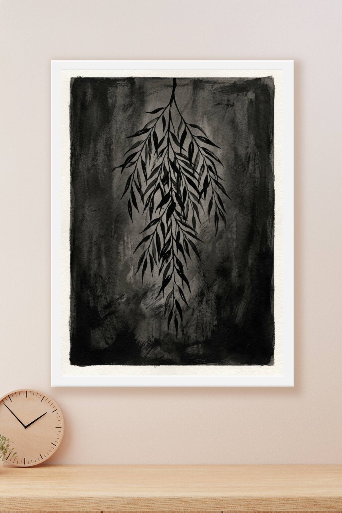 Poster Saule pleureur, affiche botanique encre noire