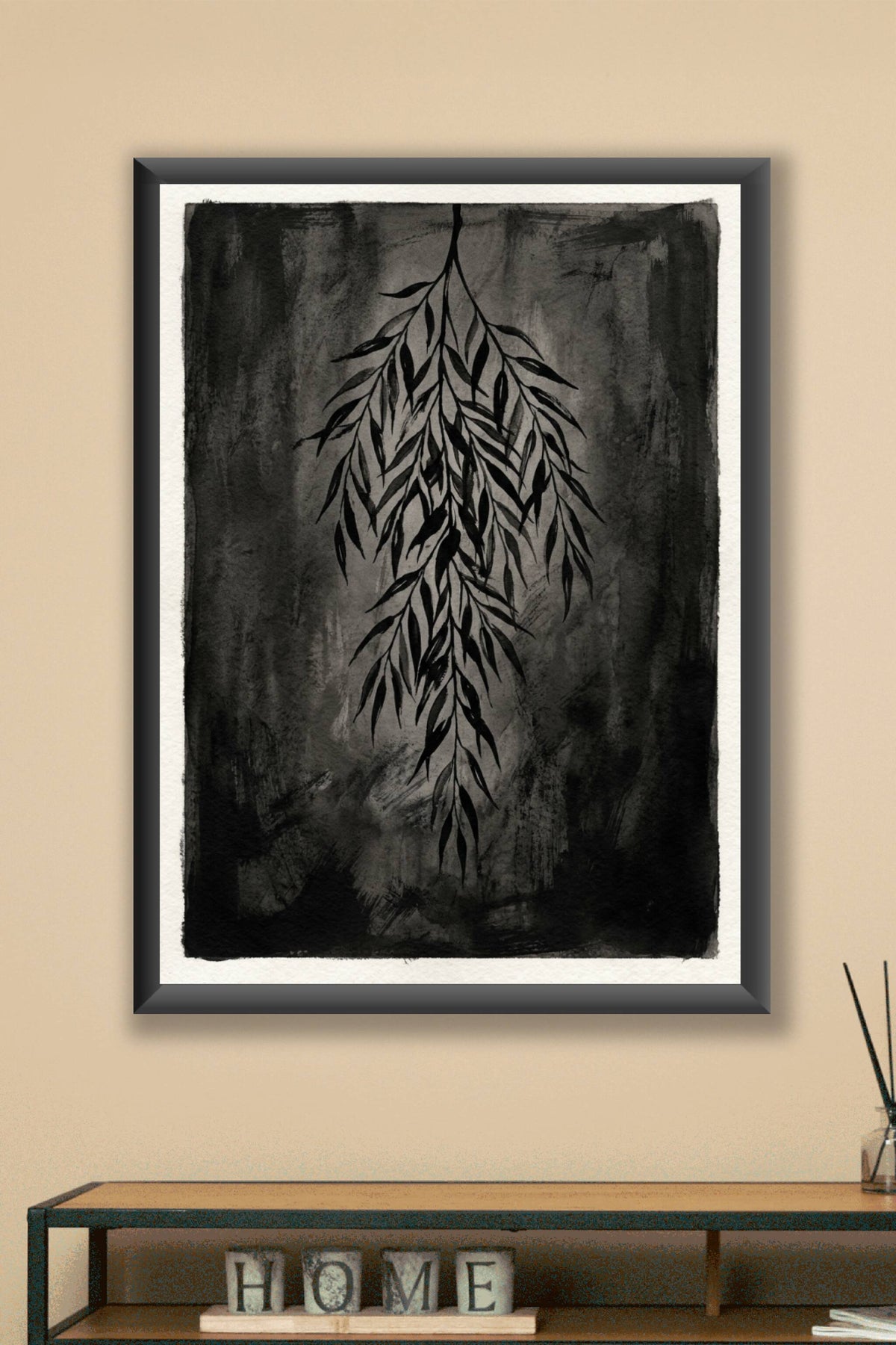 Poster Saule pleureur, affiche botanique encre noire