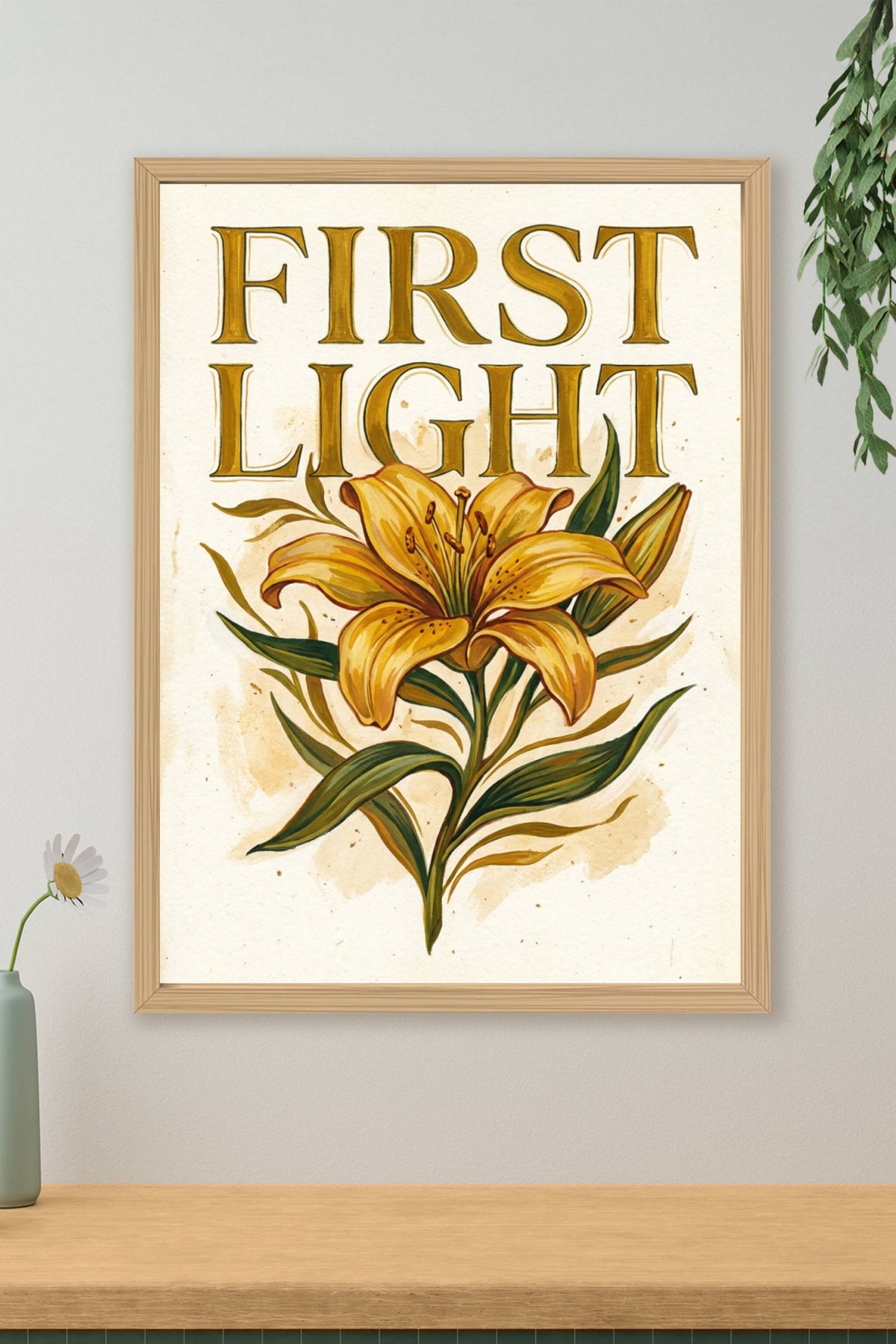 Affiche First Light, poster botanique de lys jaune