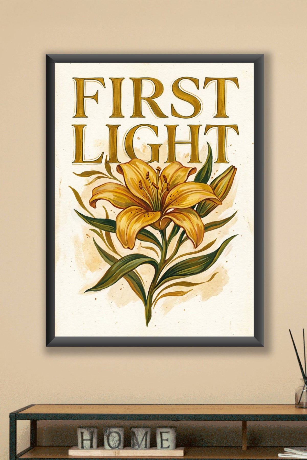 Affiche First Light, poster botanique de lys jaune