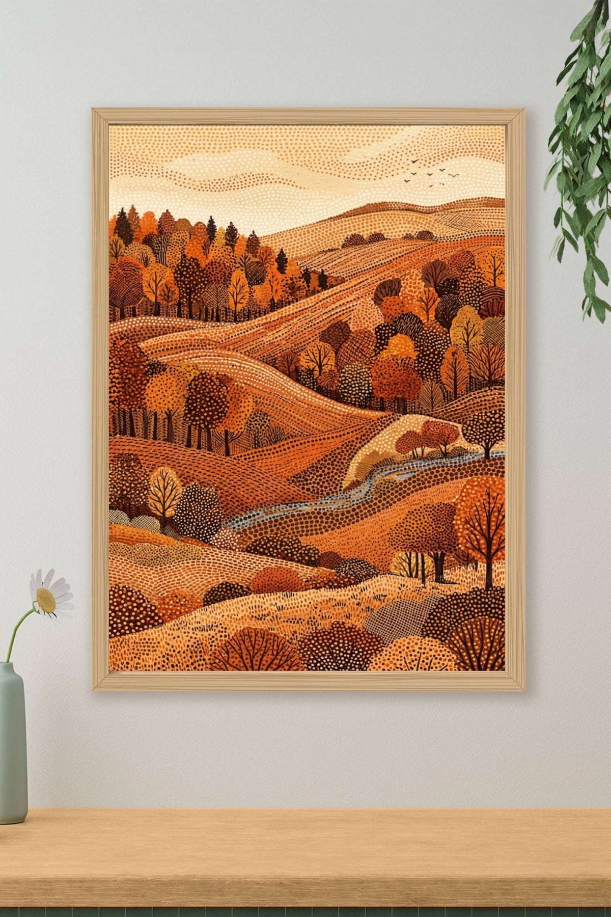 Affiche Paysage d'automne, poster style pointilliste