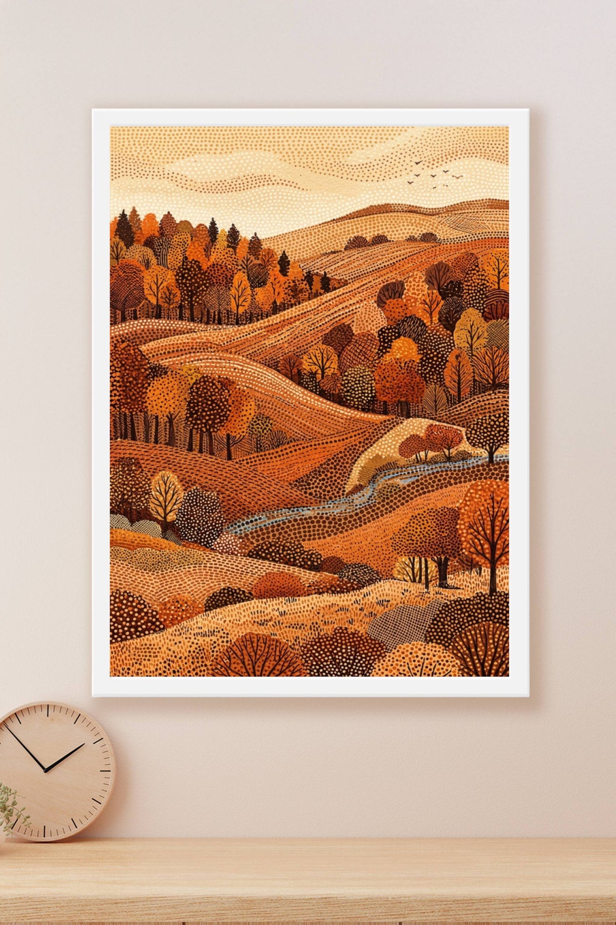 Affiche Paysage d'automne, poster style pointilliste