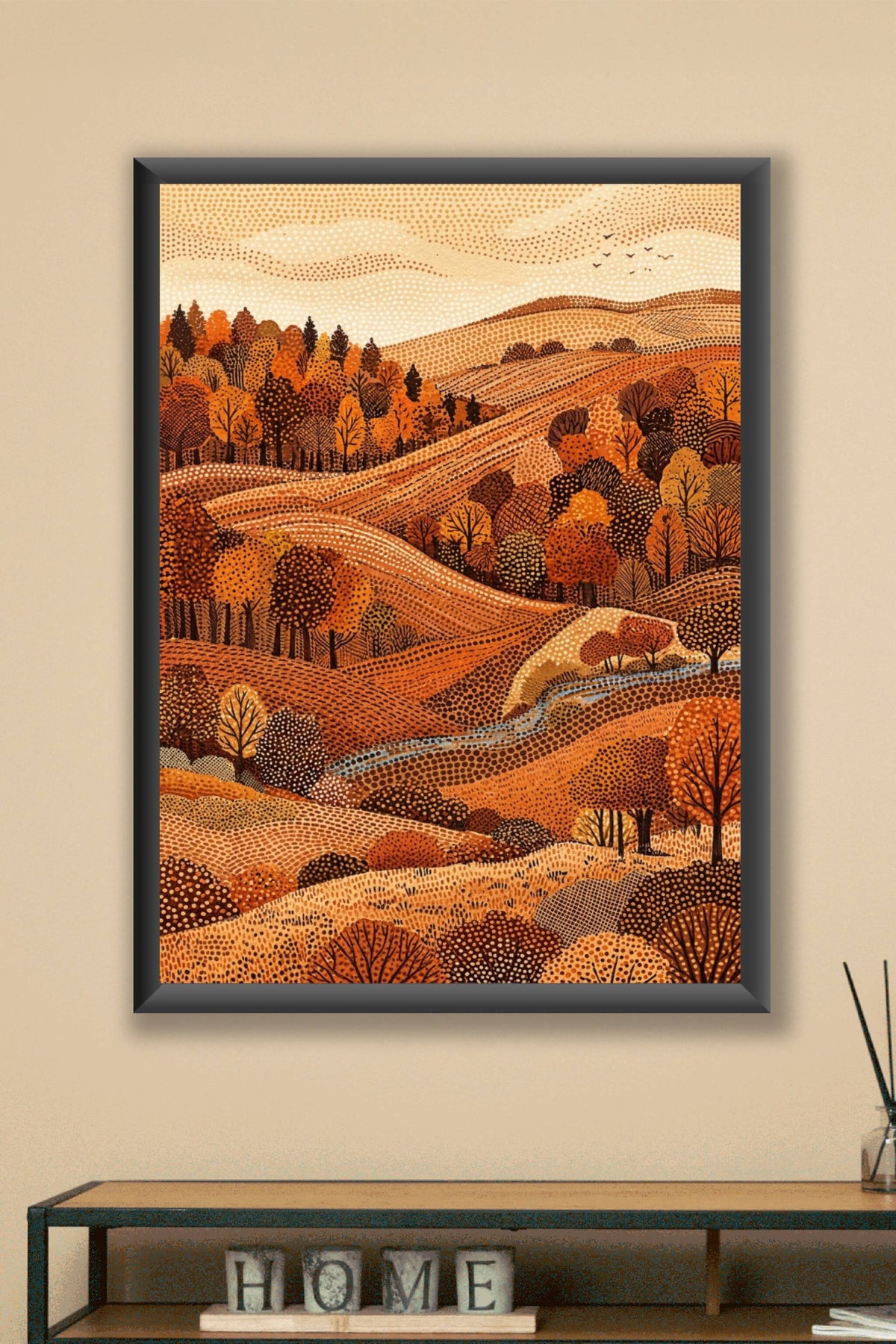 Affiche Paysage d'automne, poster style pointilliste
