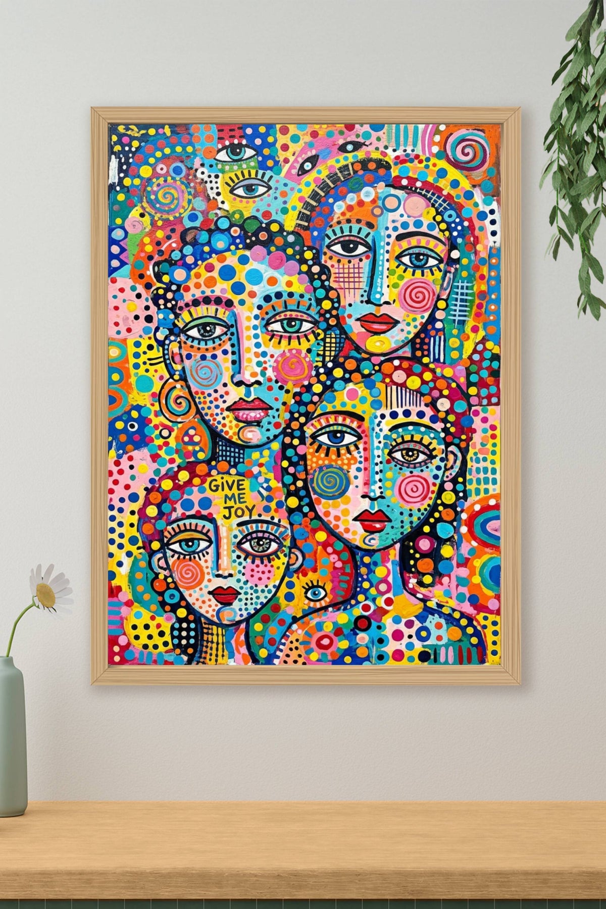 Affiche visages colorés, poster moderne Give Me Joy