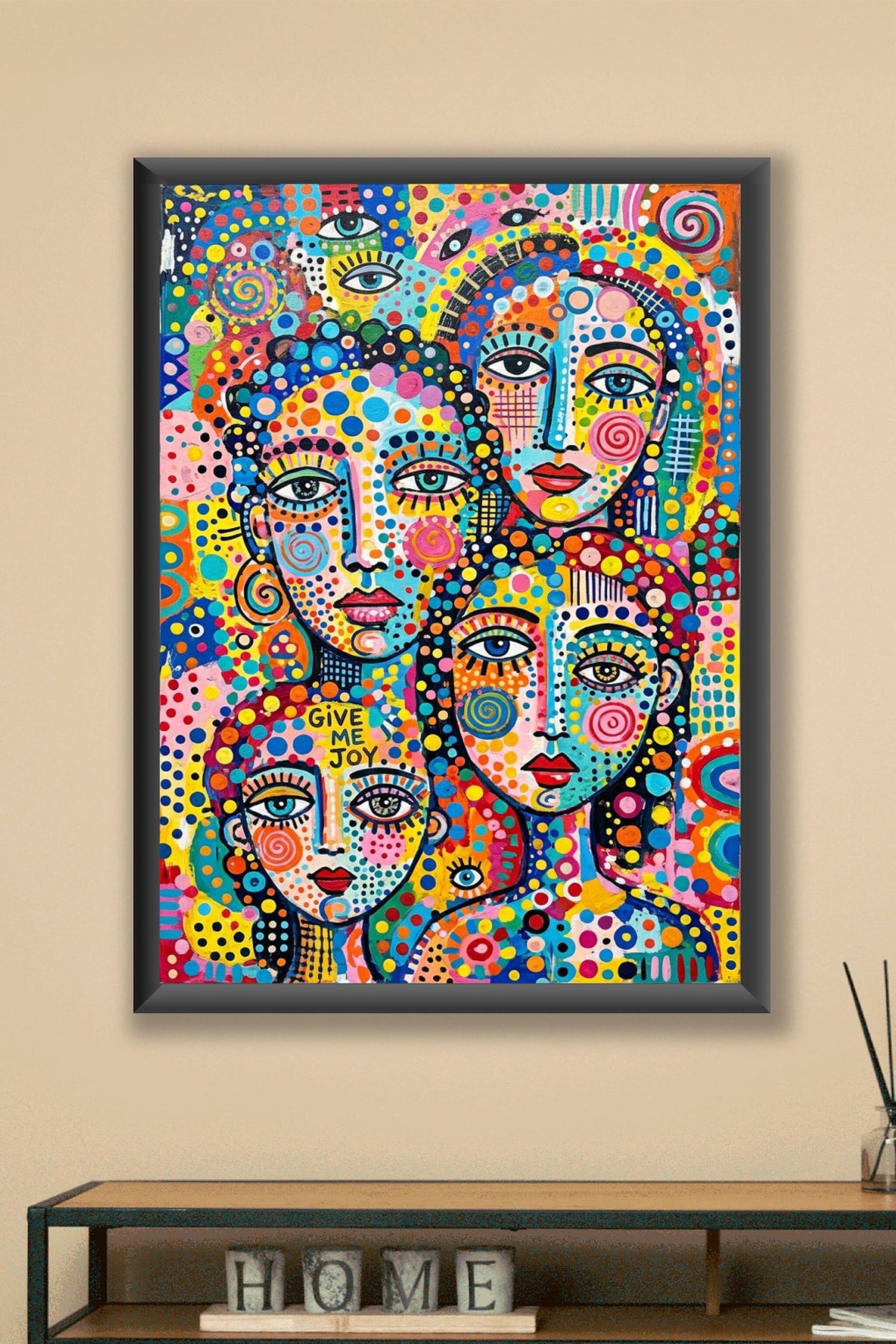 Affiche visages colorés, poster moderne Give Me Joy