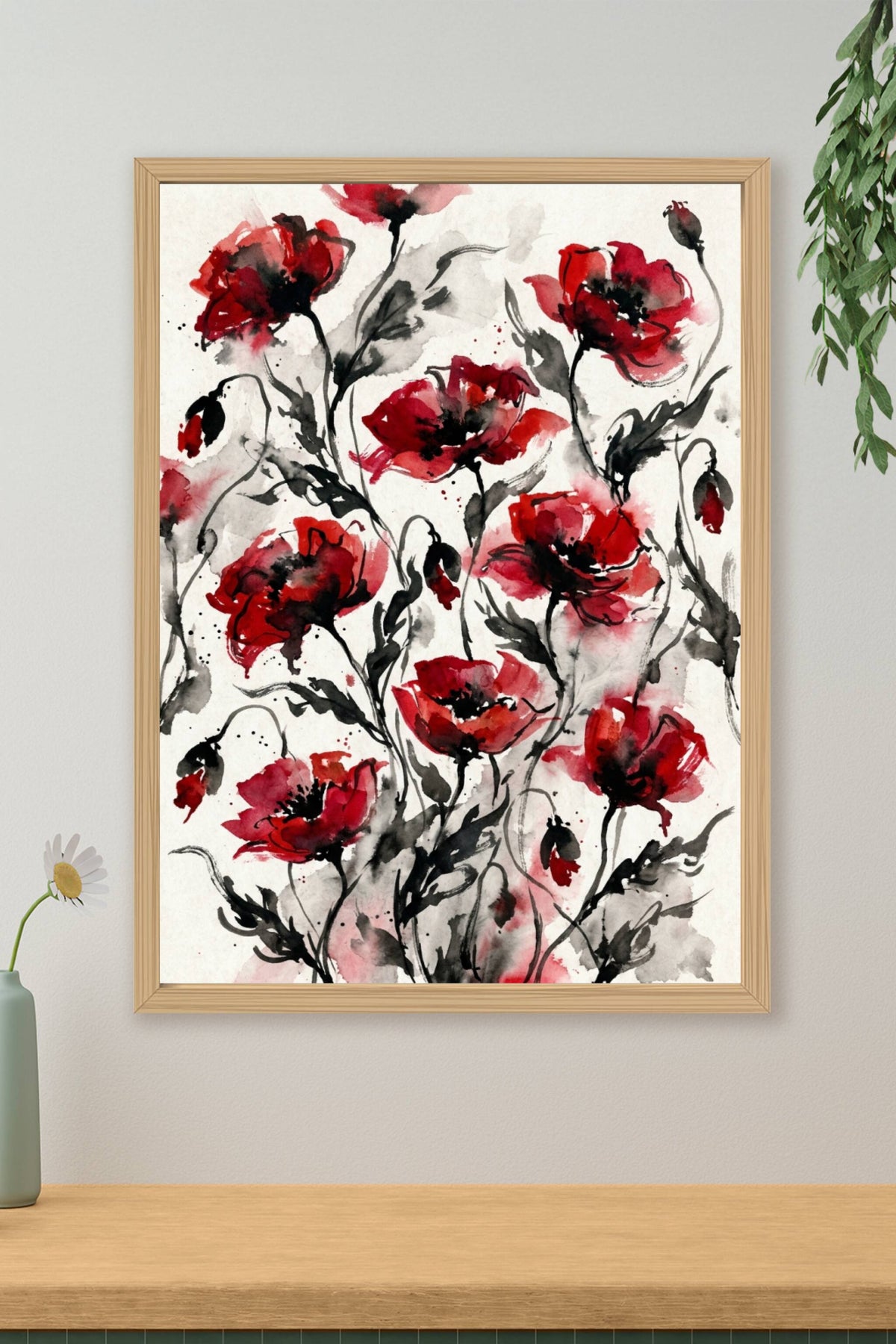 Poster de Coquelicots, illustration aquarelle rouge