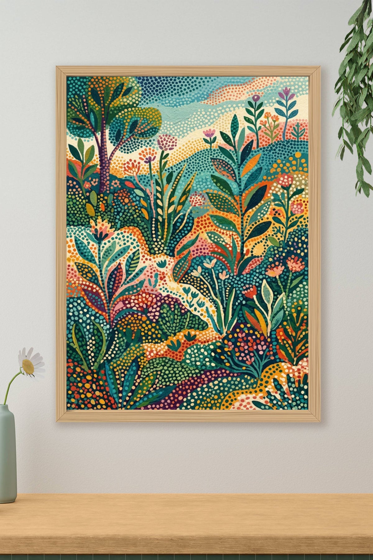 Affiche Jardin pointilliste, poster paysage fleuri