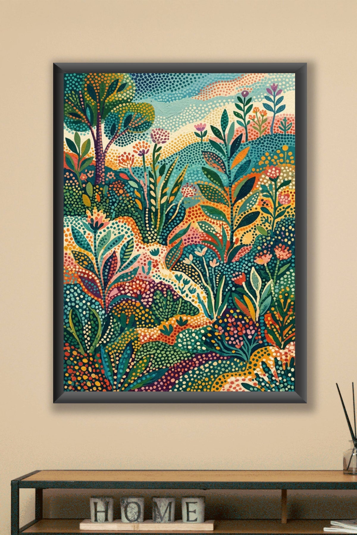 Affiche Jardin pointilliste, poster paysage fleuri