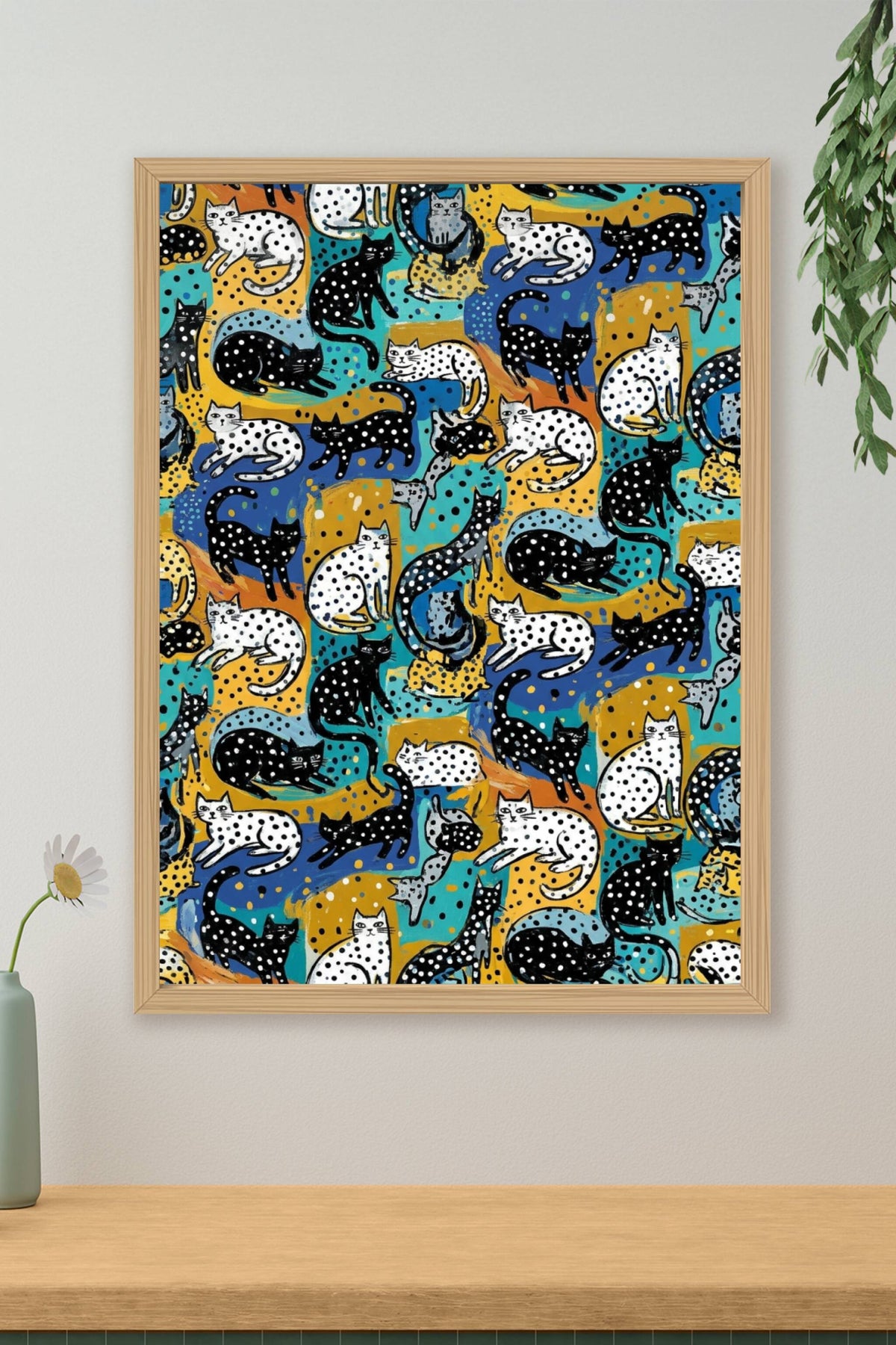 Poster de chats à pois, affiche illustration salon