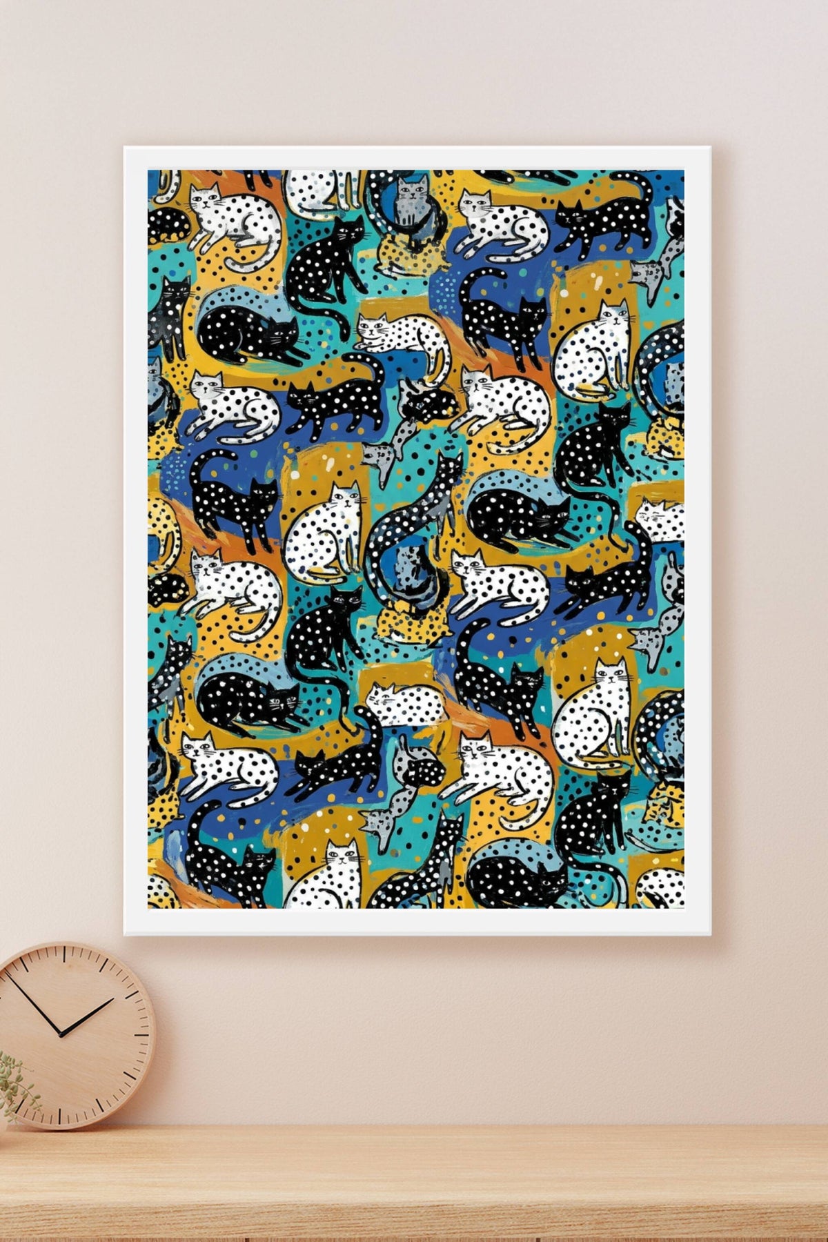 Poster de chats à pois, affiche illustration salon
