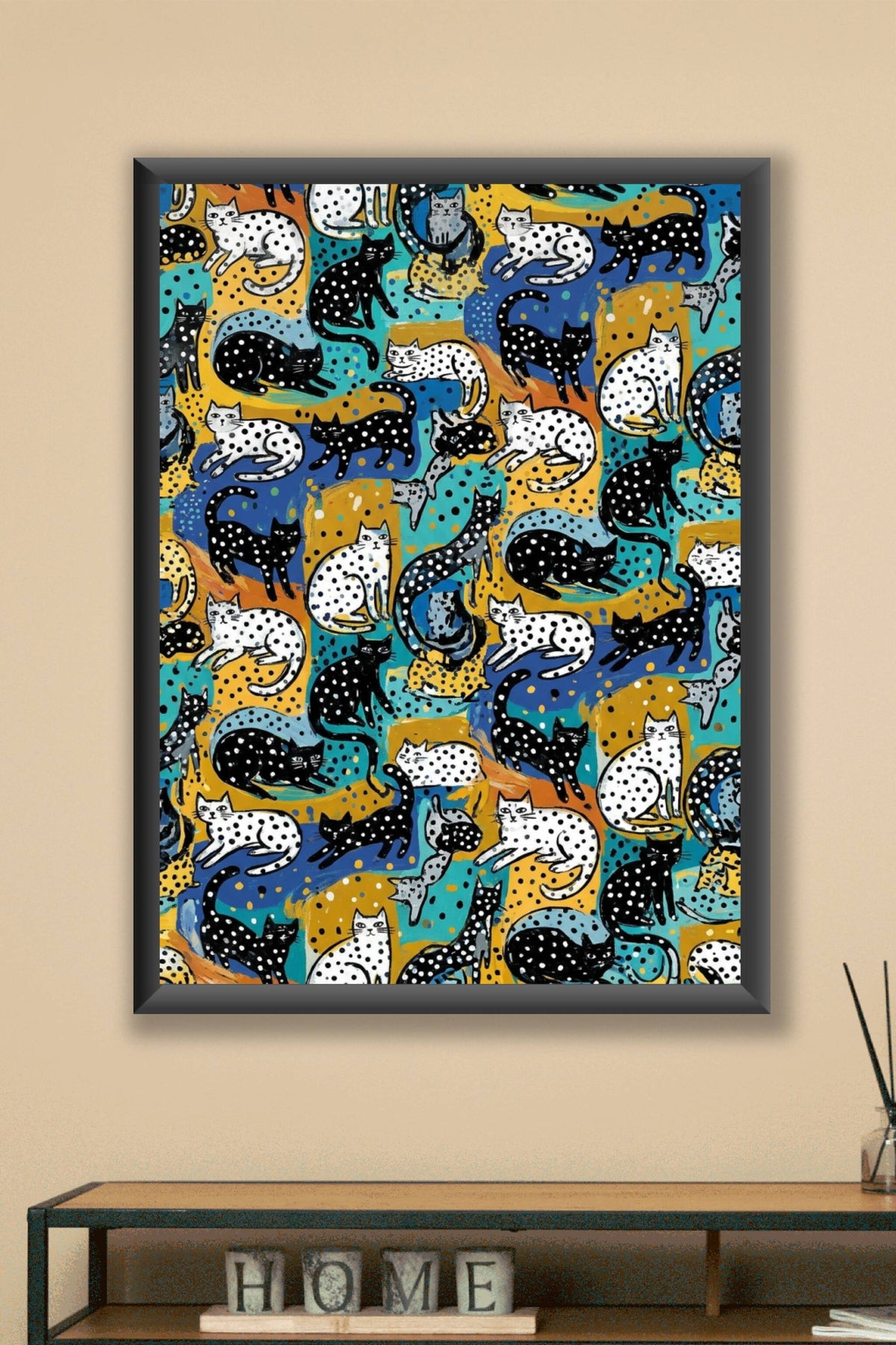 Poster de chats à pois, affiche illustration salon