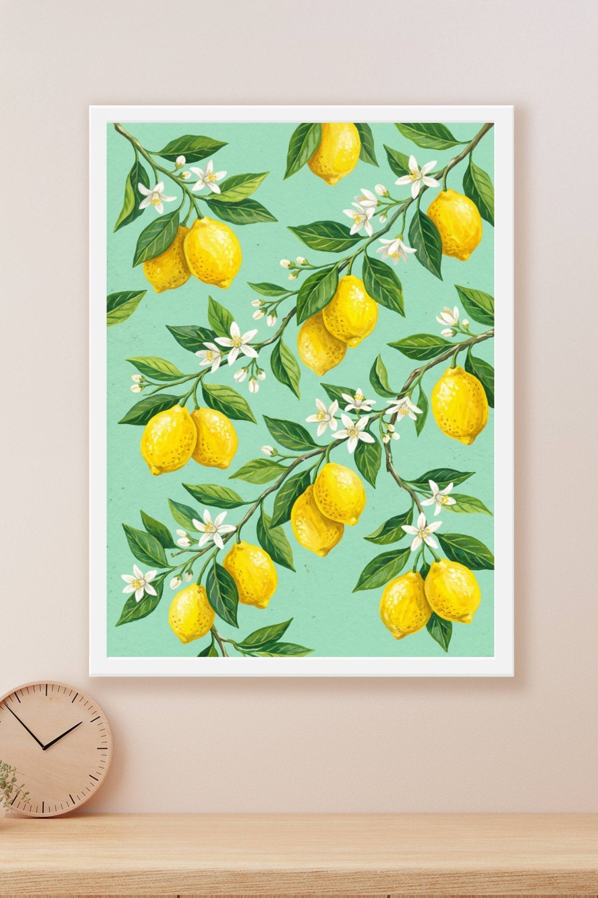 Poster Citrons, affiche décoration murale fond vert menthe