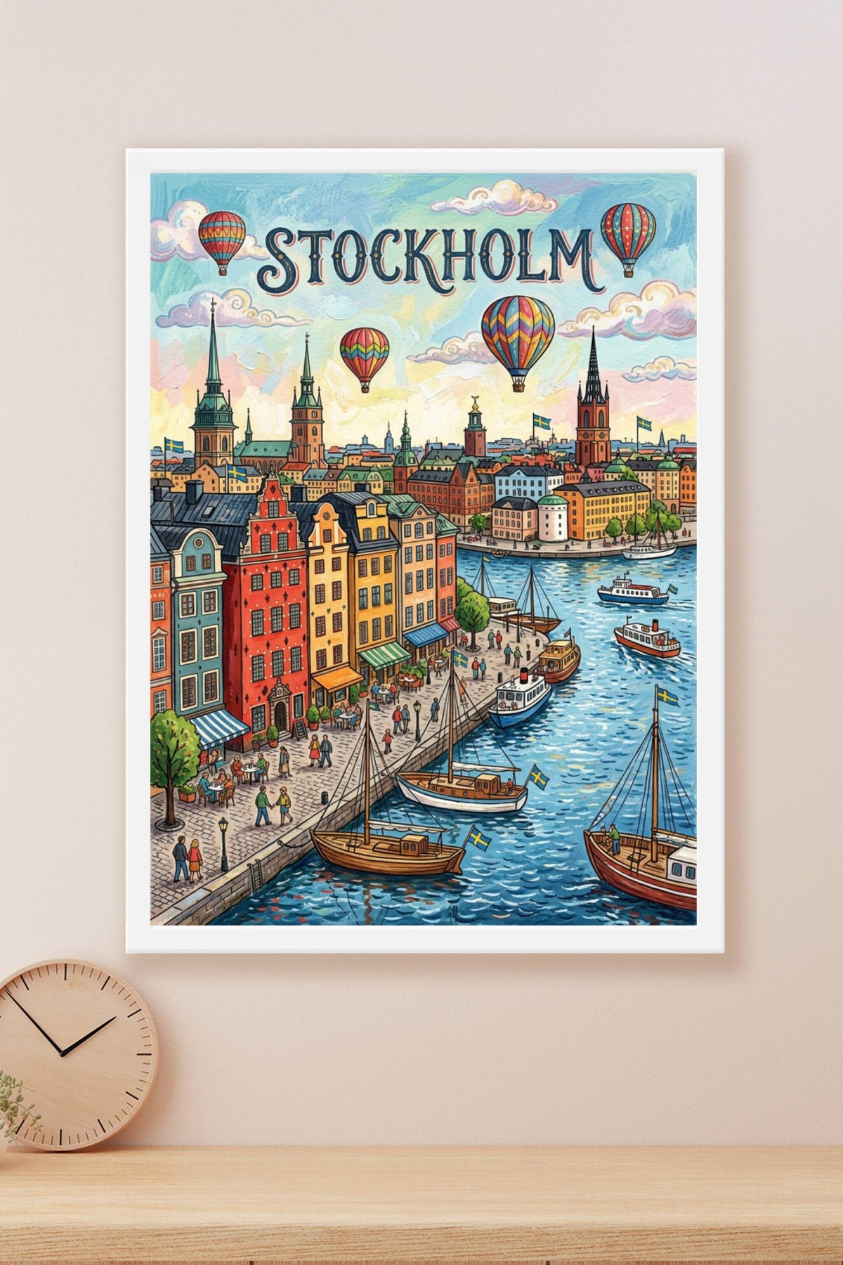 Poster de Stockholm, affiche ville et montgolfières