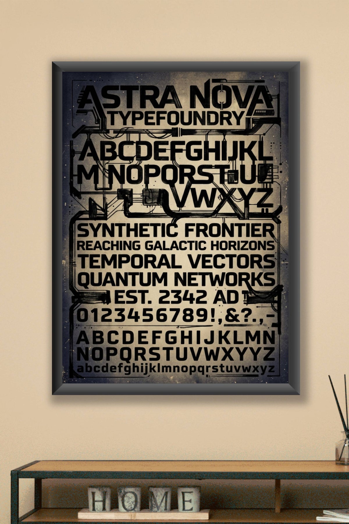 Poster Astra Nova, affiche typographie futuriste salon