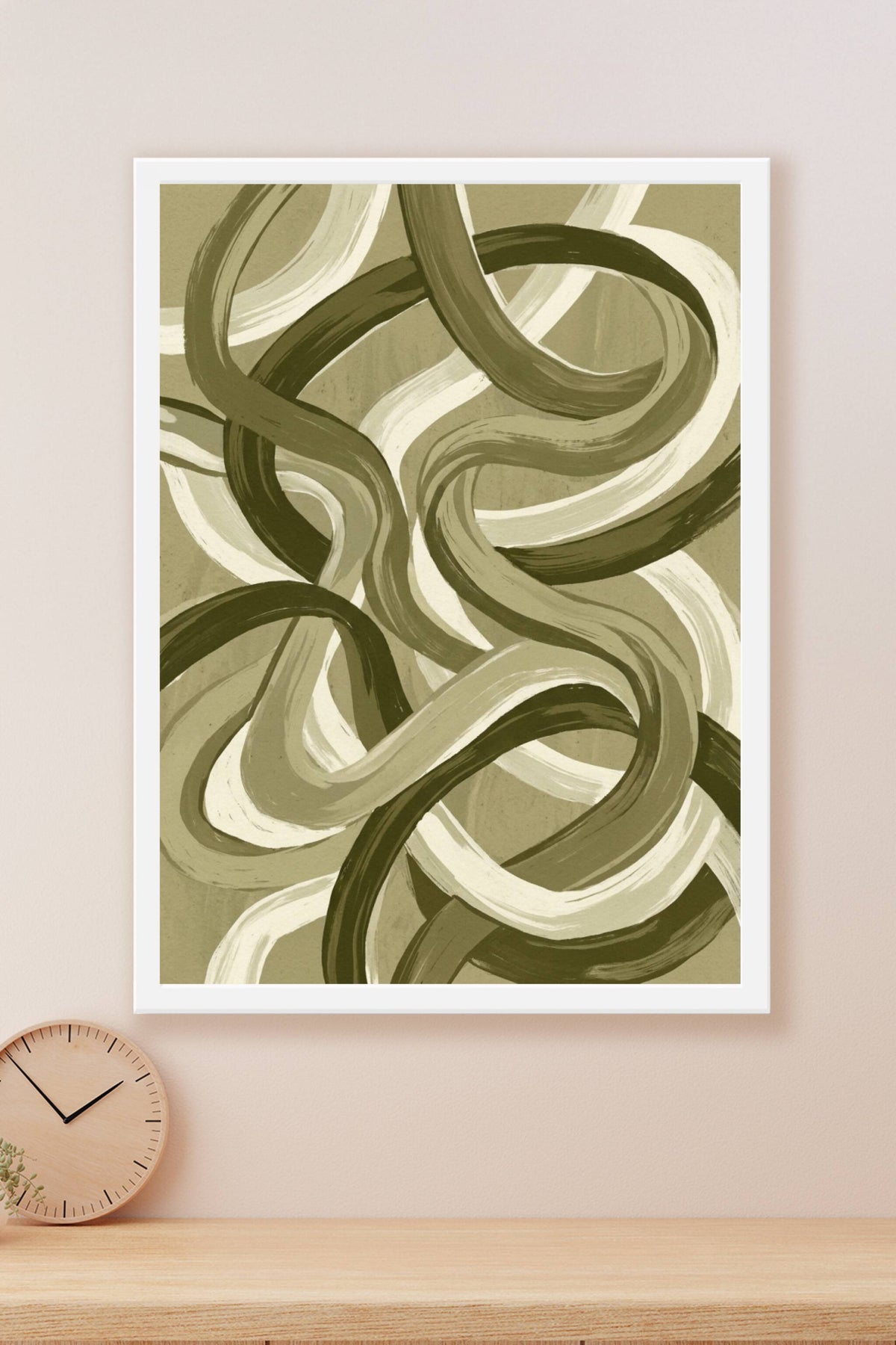 Poster Abstrait Olive, affiche courbes beiges