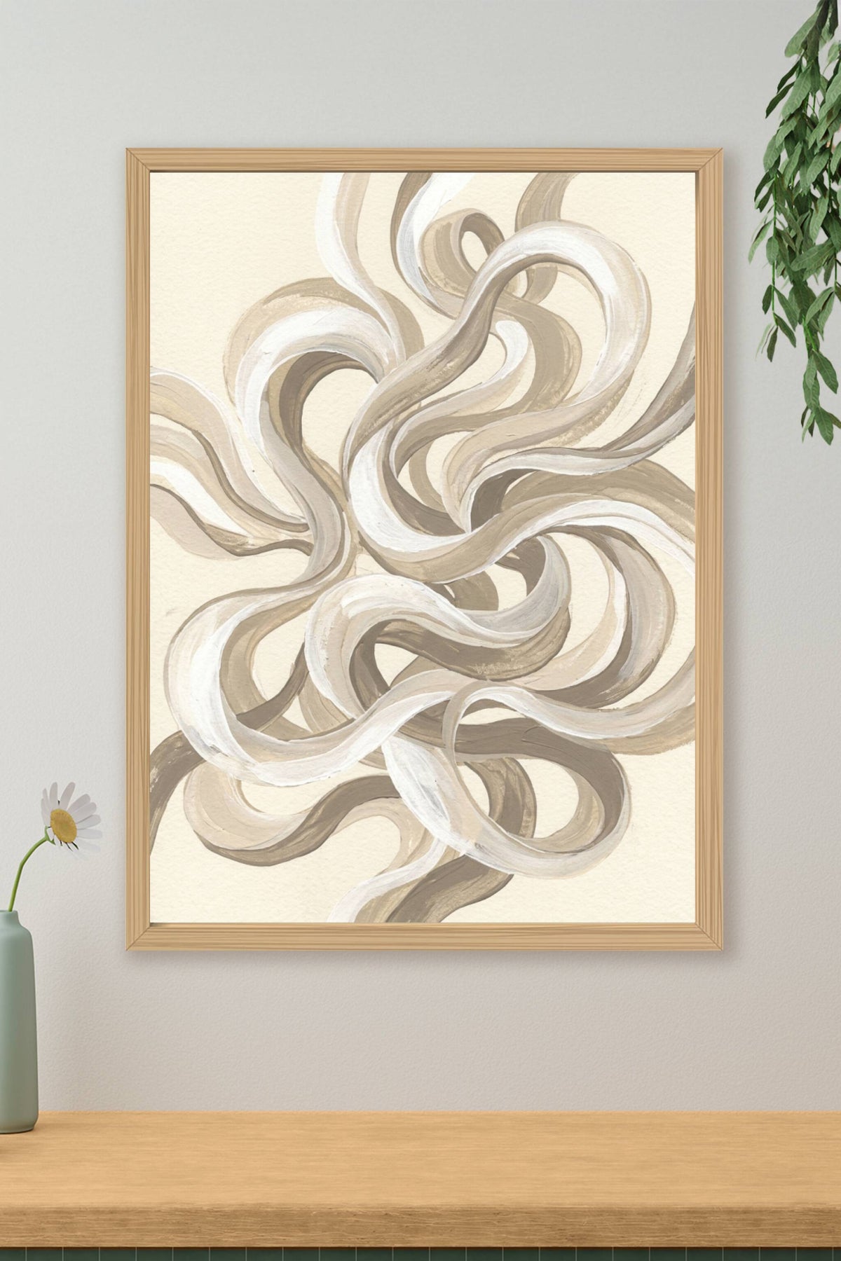 Poster Art abstrait beige, affiche volutes entrelacées