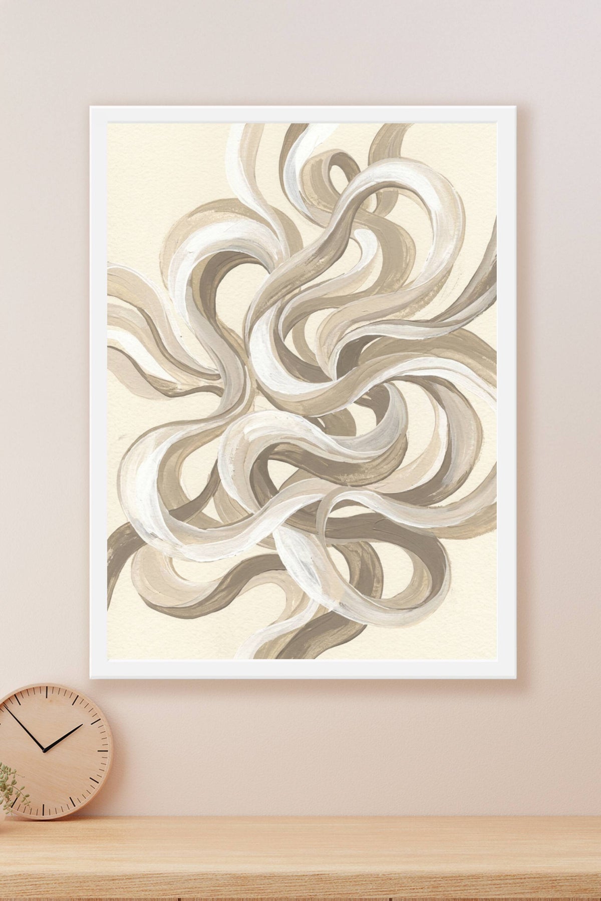 Poster Art abstrait beige, affiche volutes entrelacées