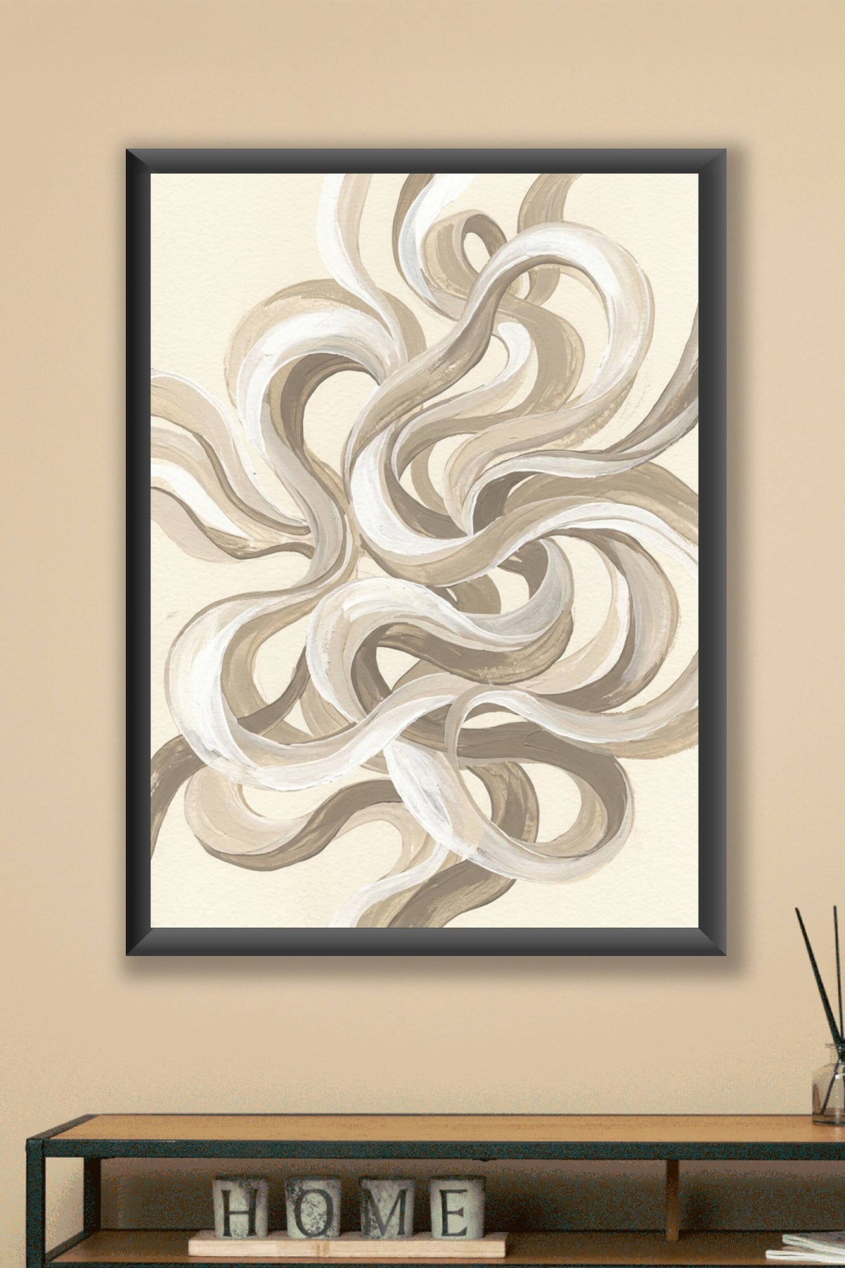 Poster Art abstrait beige, affiche volutes entrelacées