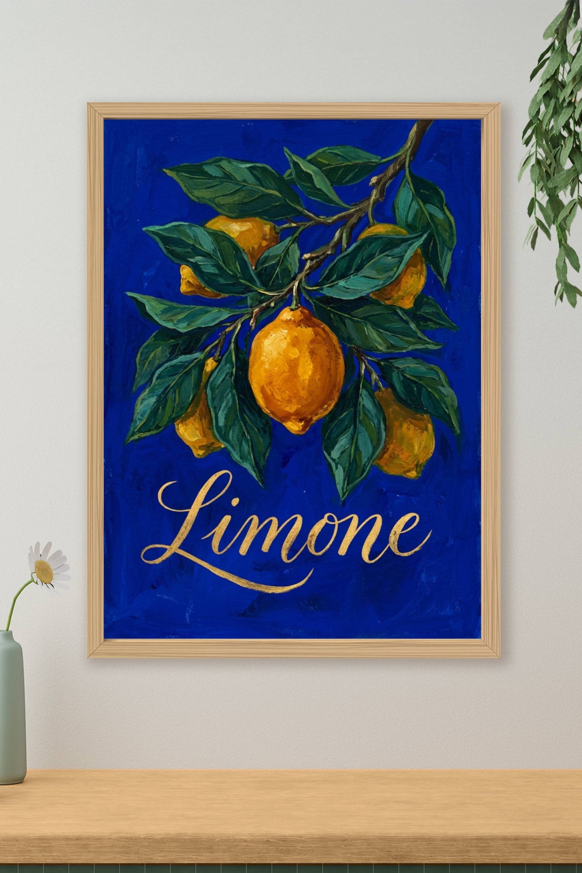 Poster de Citrons Limone, affiche décorative fond bleu