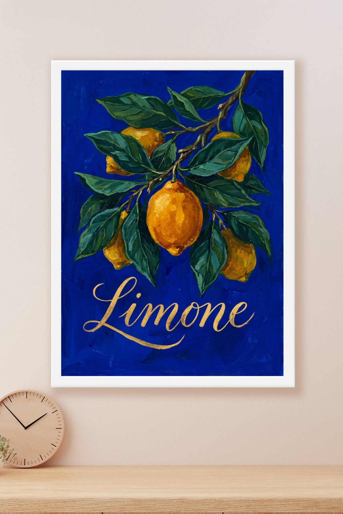 Poster de Citrons Limone, affiche décorative fond bleu