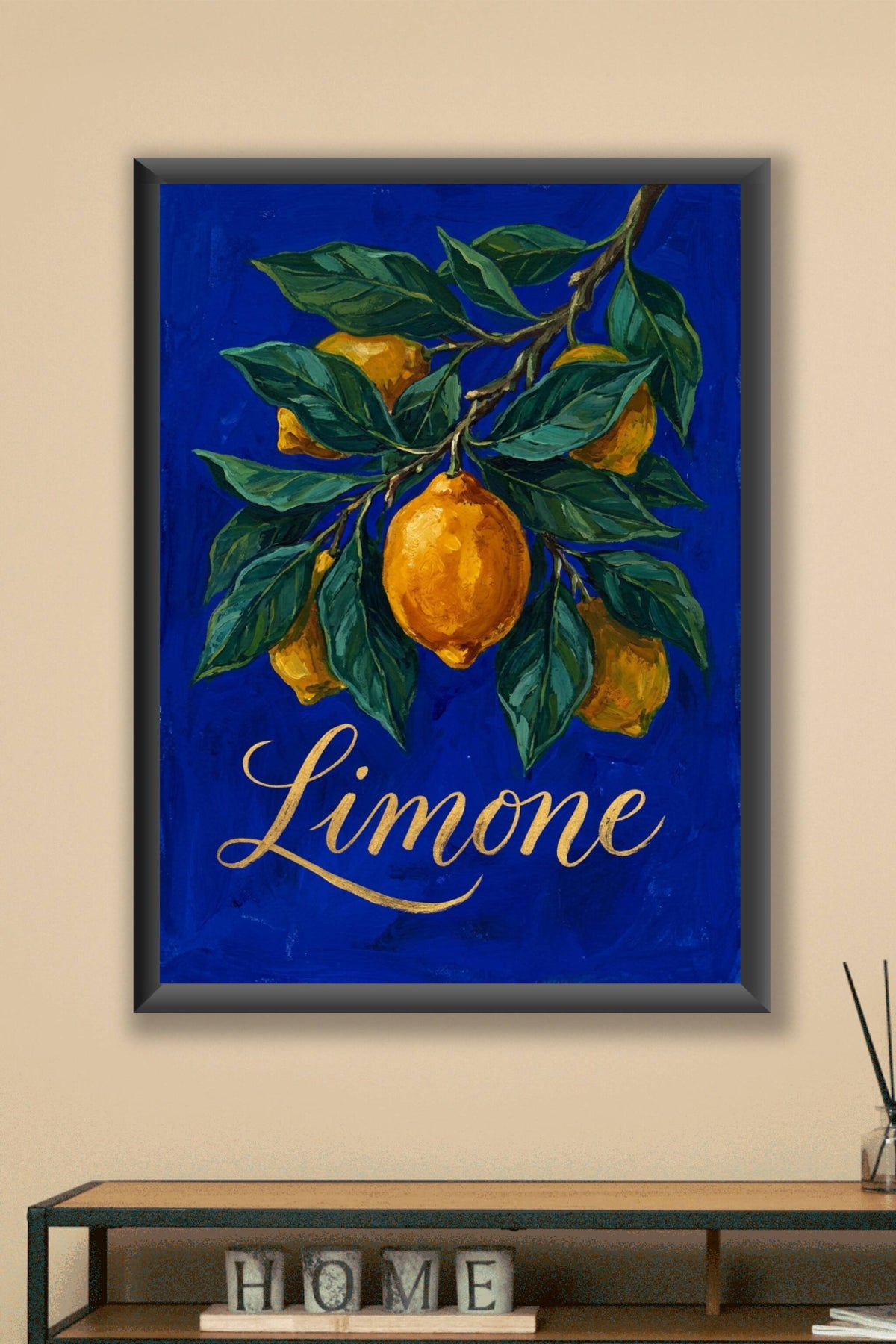 Poster de Citrons Limone, affiche décorative fond bleu