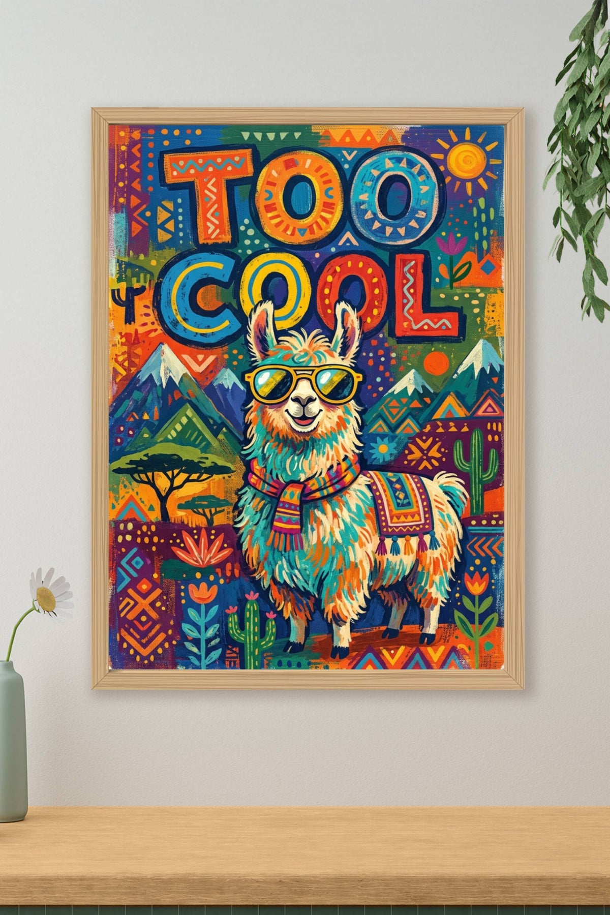Poster Lama Too Cool, affiche illustration colorée