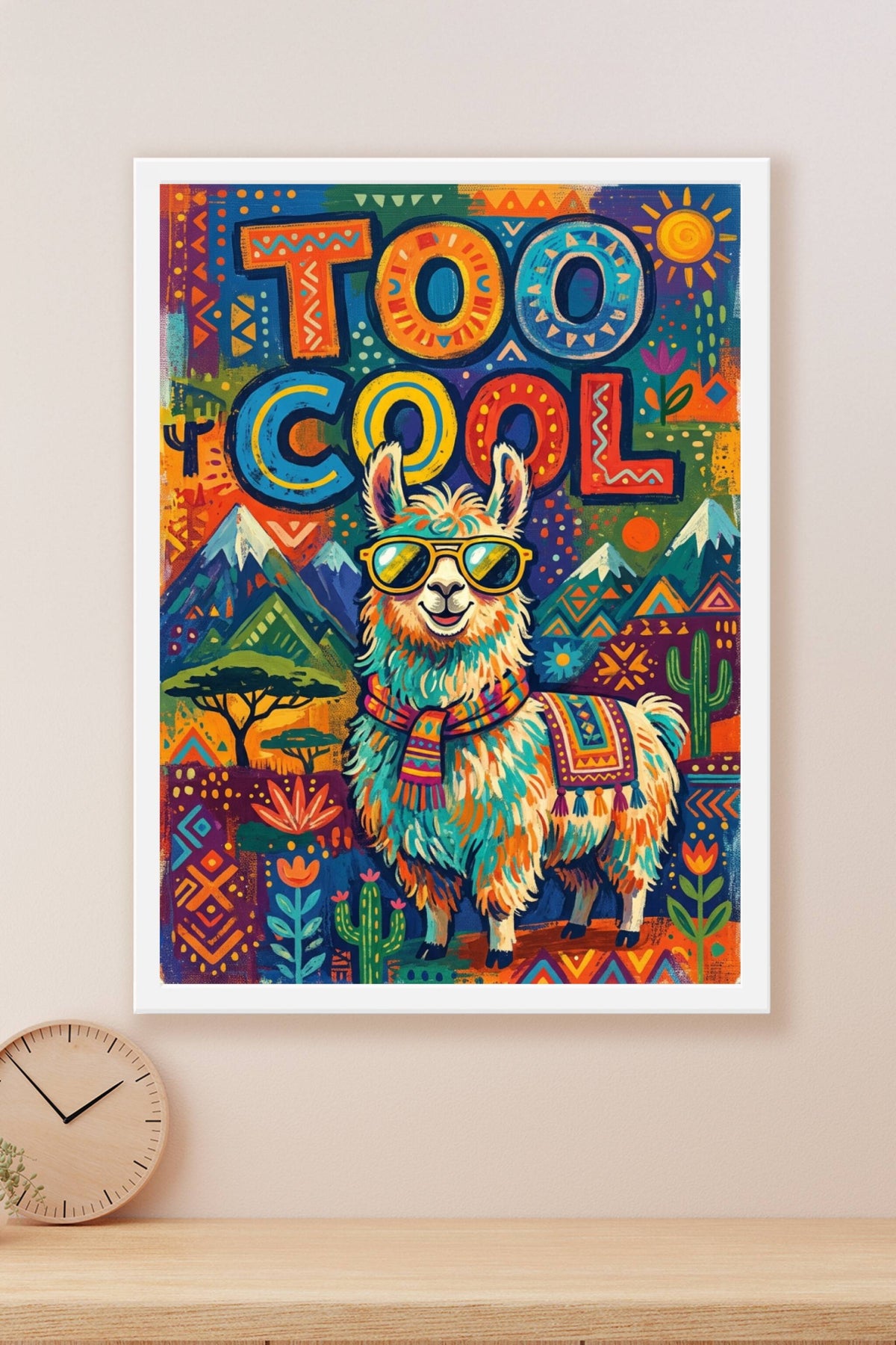 Poster Lama Too Cool, affiche illustration colorée