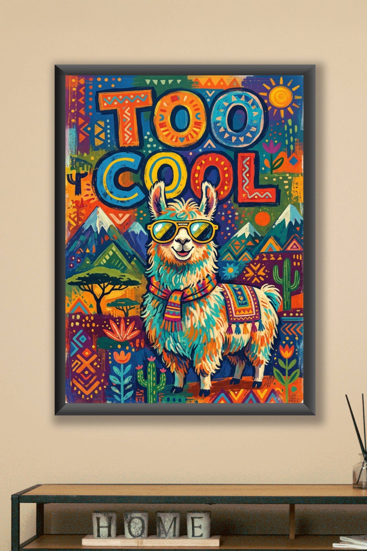 Poster Lama Too Cool, affiche illustration colorée