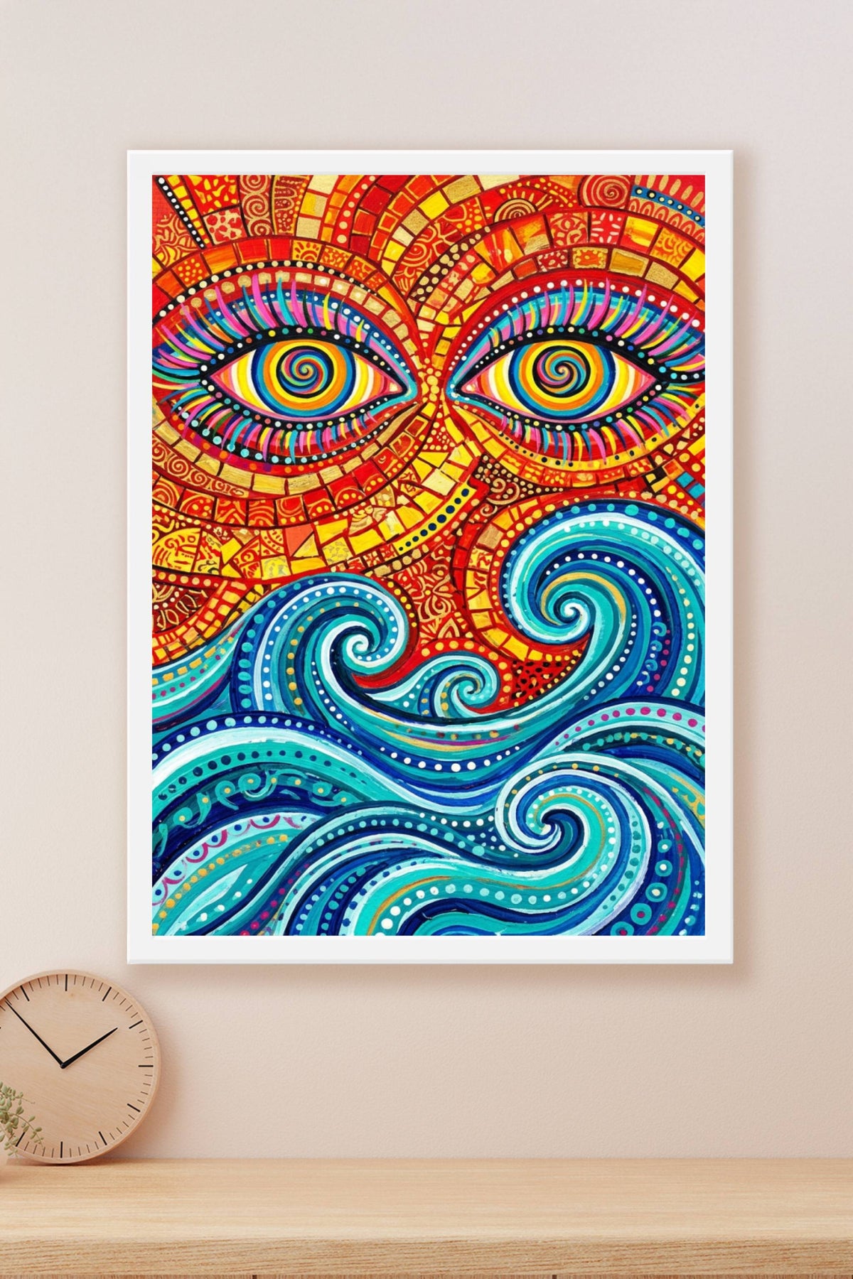 Affiche Soleil mosaïque, poster Yeux hypnotiques coloré