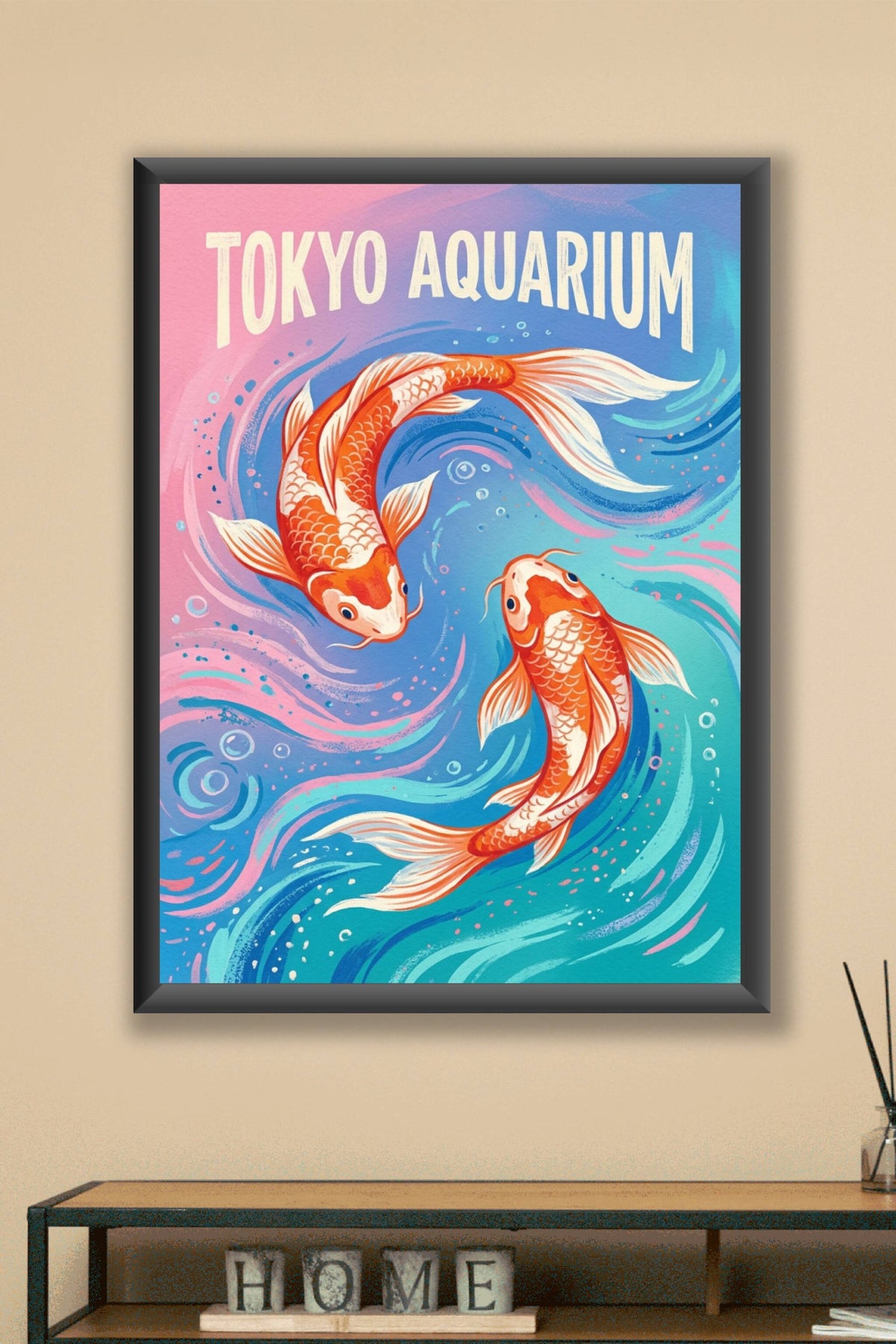 Poster du Tokyo Aquarium, affiche carpes Koï
