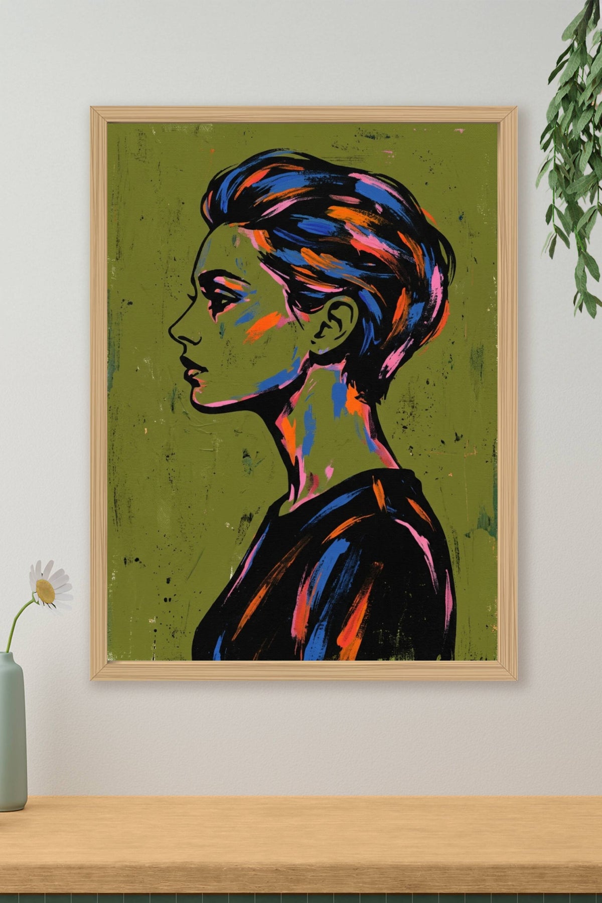 Affiche Portrait de femme, poster profil coloré