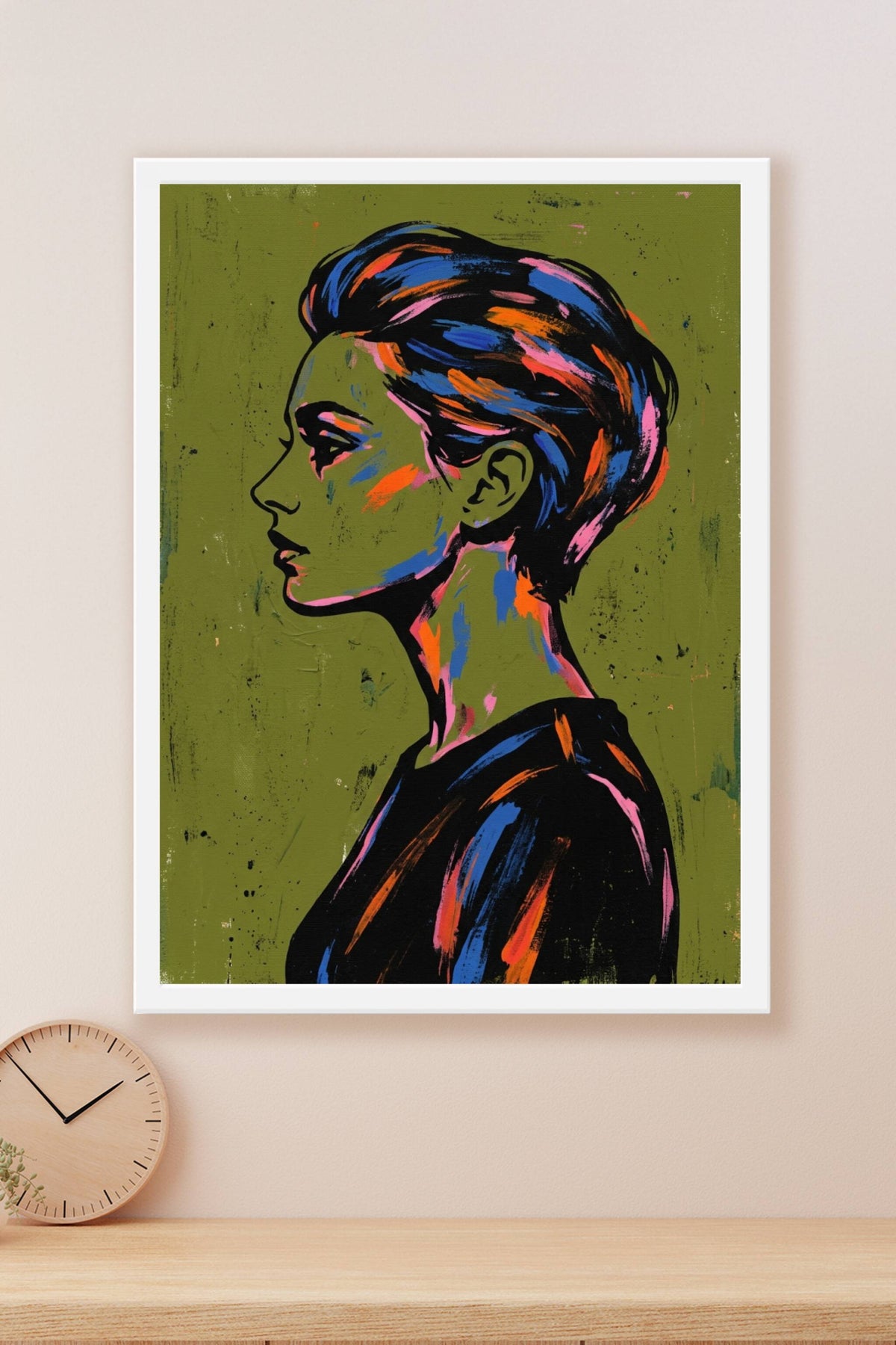 Affiche Portrait de femme, poster profil coloré