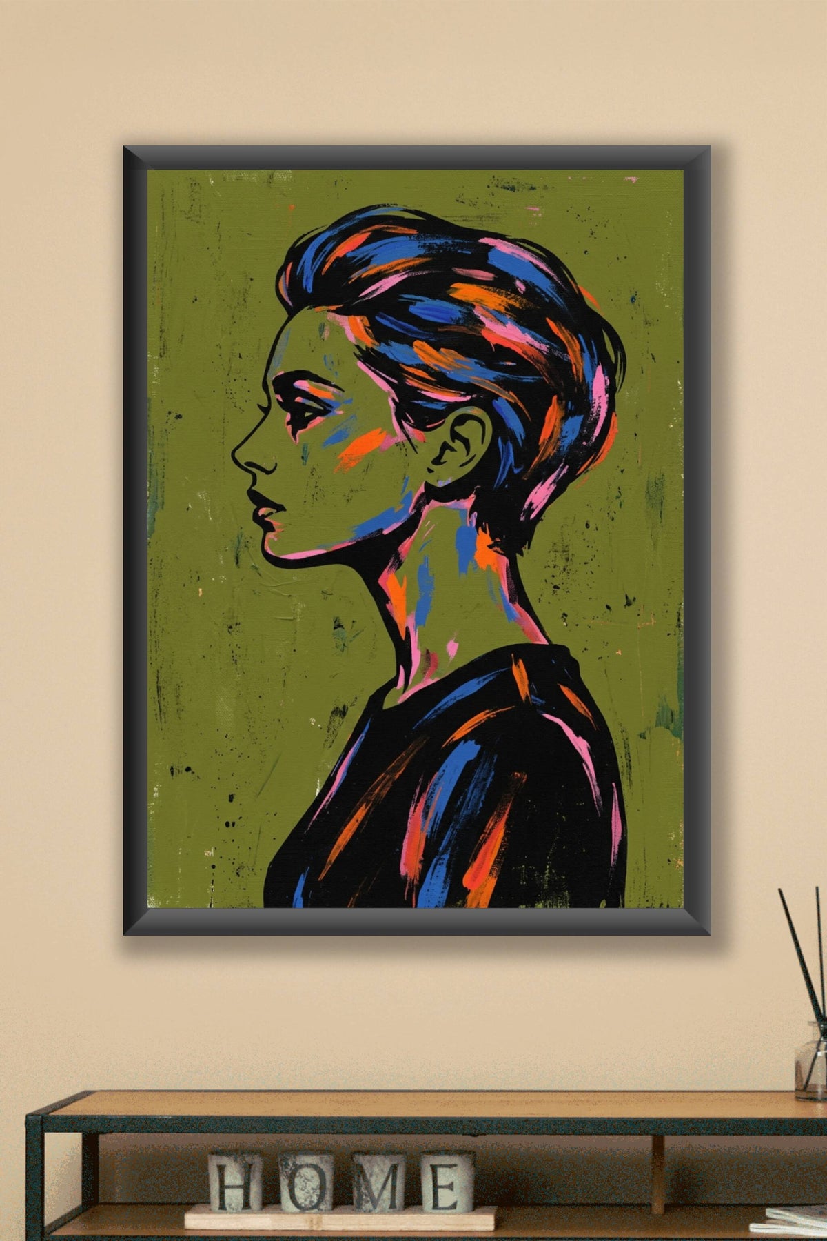 Affiche Portrait de femme, poster profil coloré