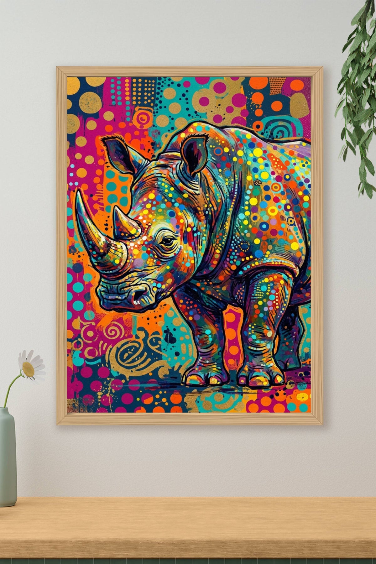 Poster Rhinocéros Pop Art, Affiche Multicolore Vibrant