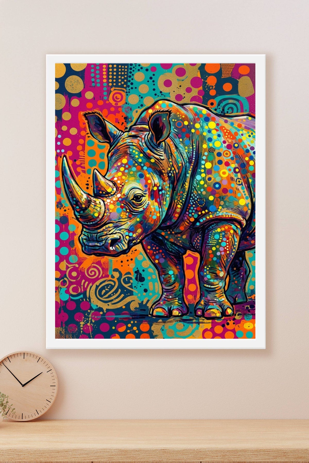 Poster Rhinocéros Pop Art, Affiche Multicolore Vibrant