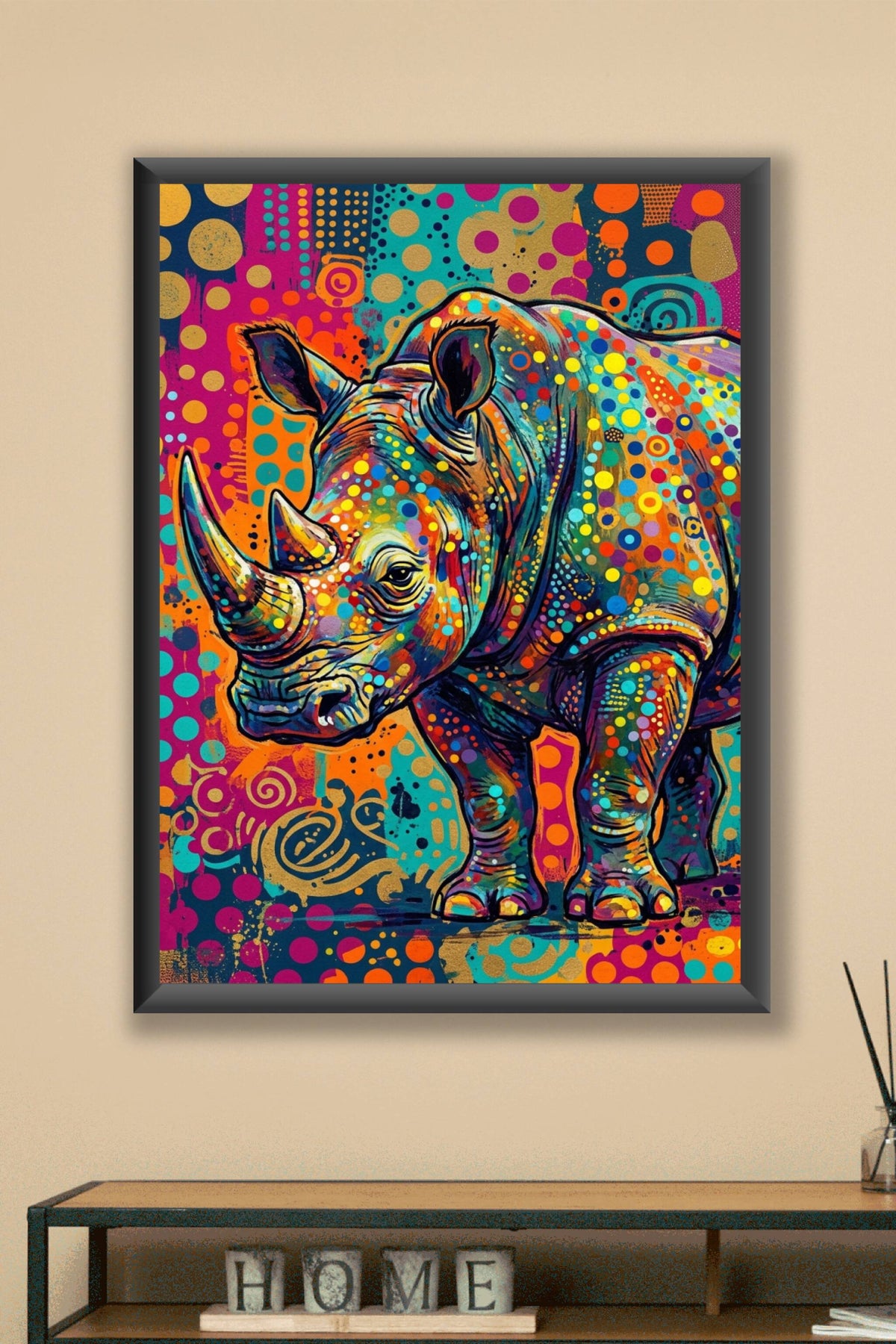 Poster Rhinocéros Pop Art, Affiche Multicolore Vibrant