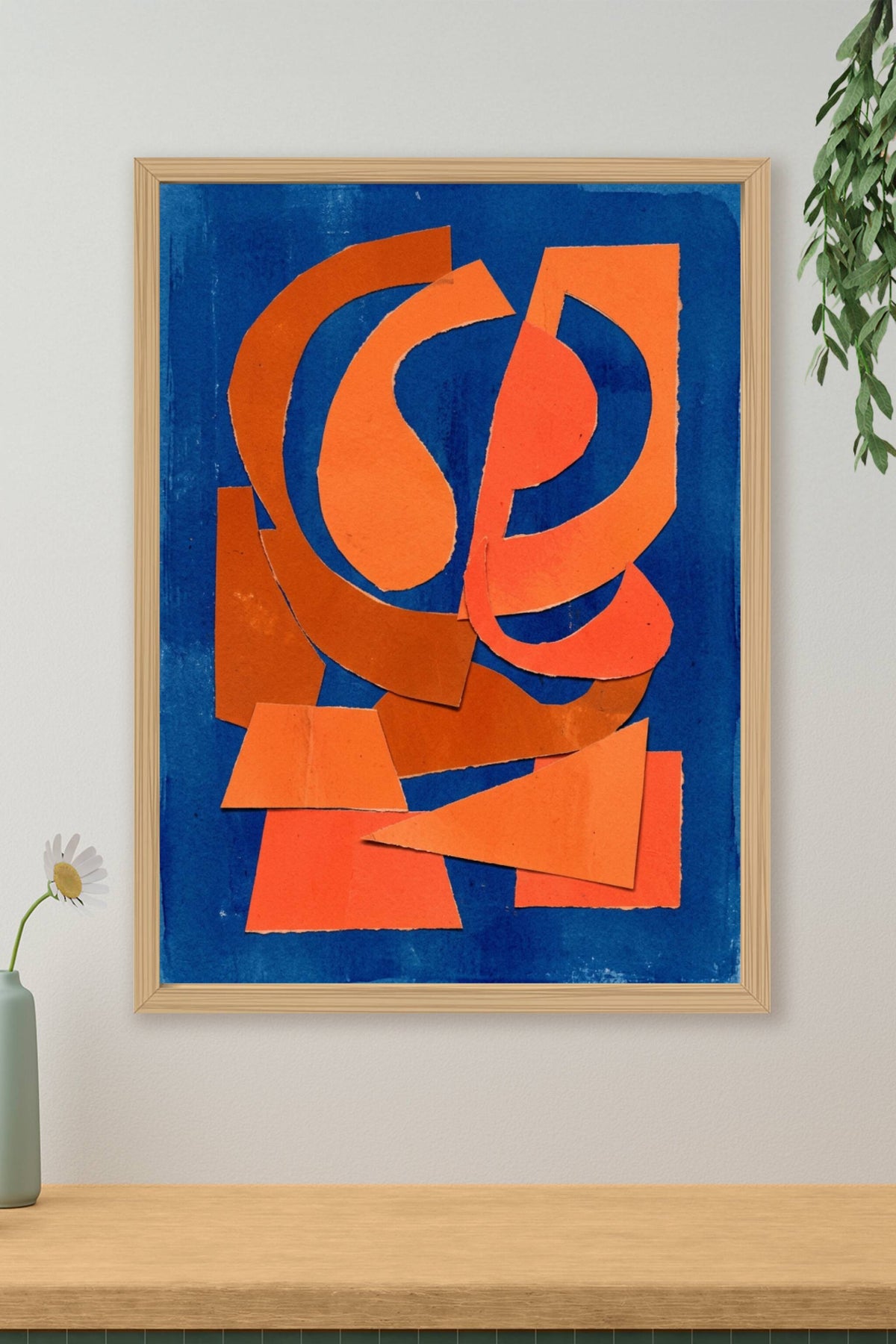 Poster Collage Abstrait, affiche déco salon orange