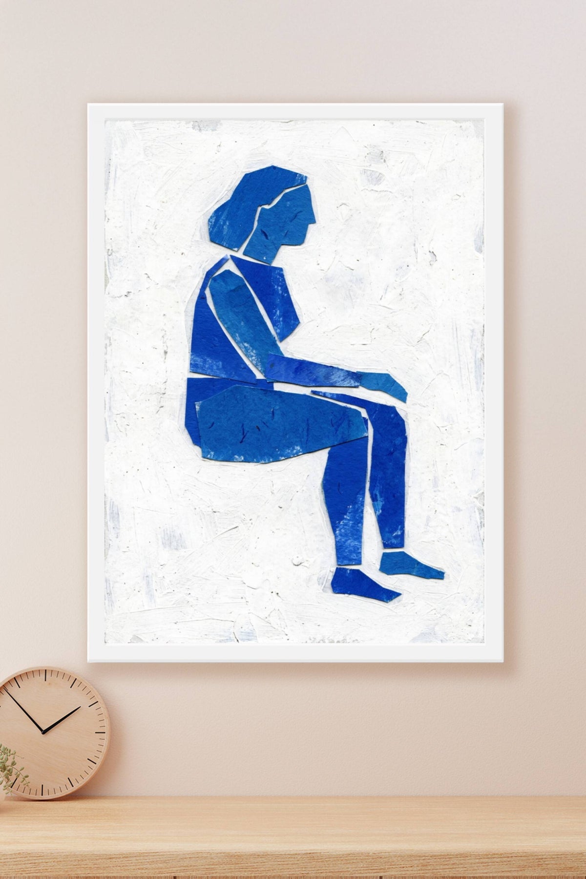 Poster Femme assise bleue, collage de papier découpé