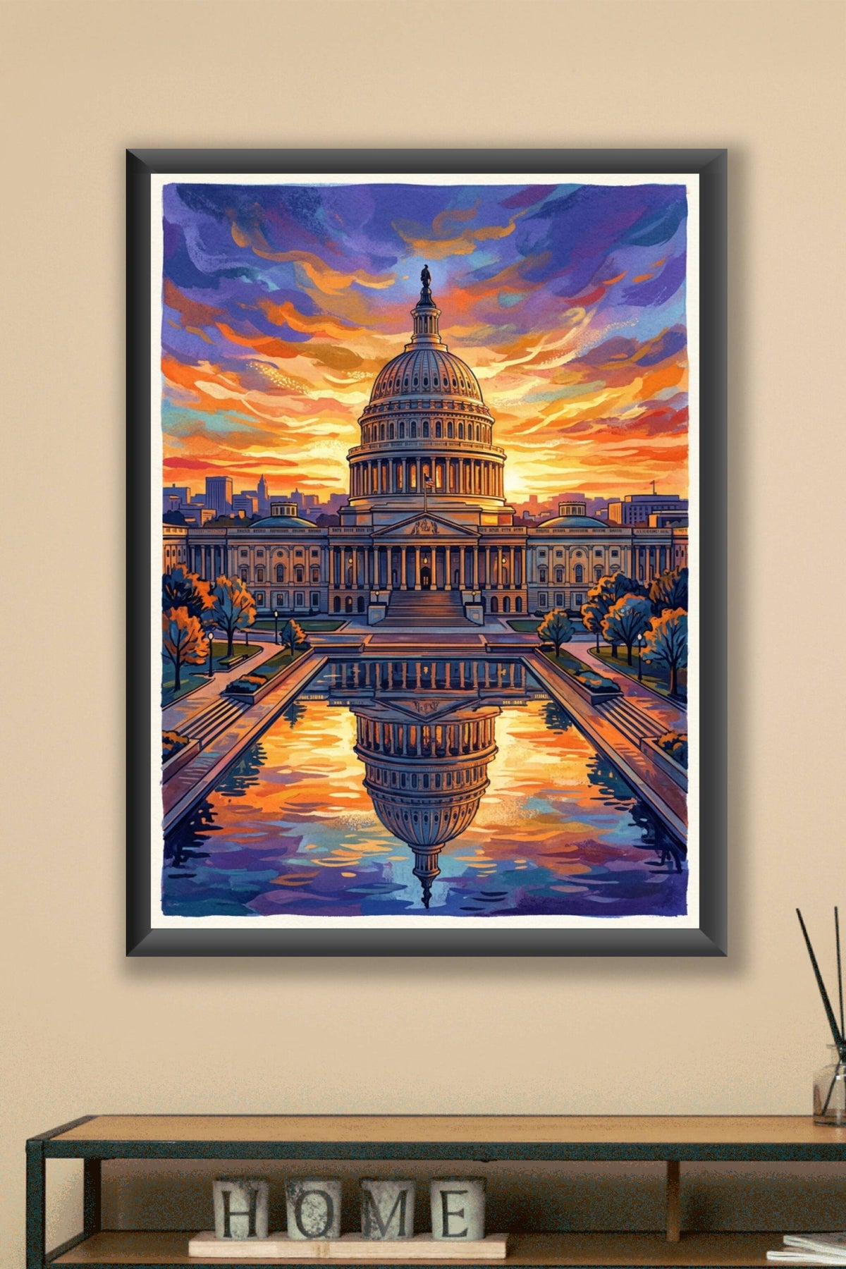 Poster du Capitole de Washington, coucher de soleil