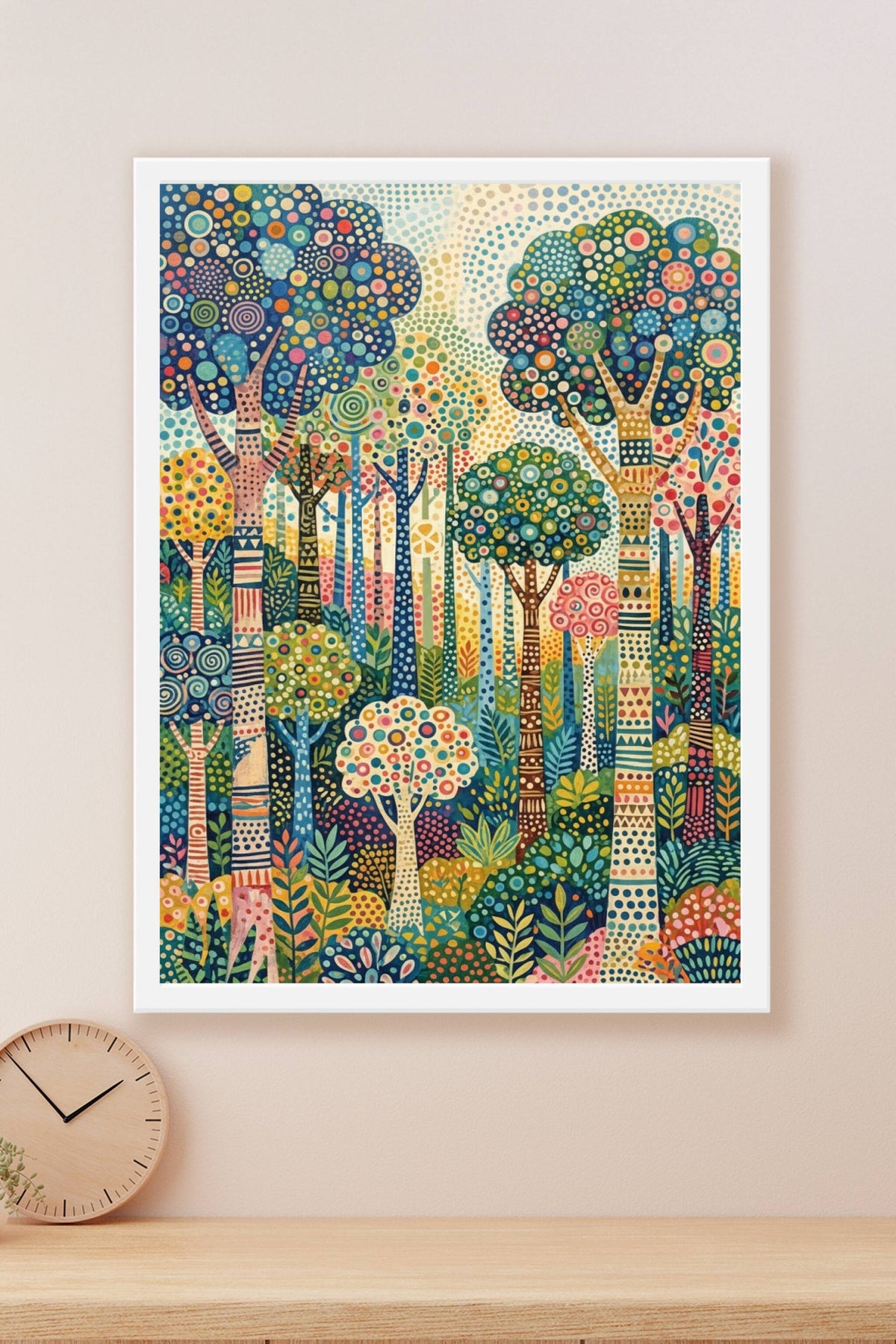 Affiche forêt colorée, poster motifs géométriques