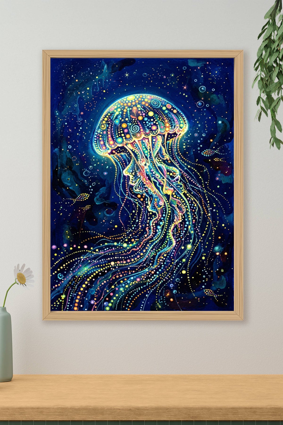 Poster Méduse lumineuse, affiche déco néon