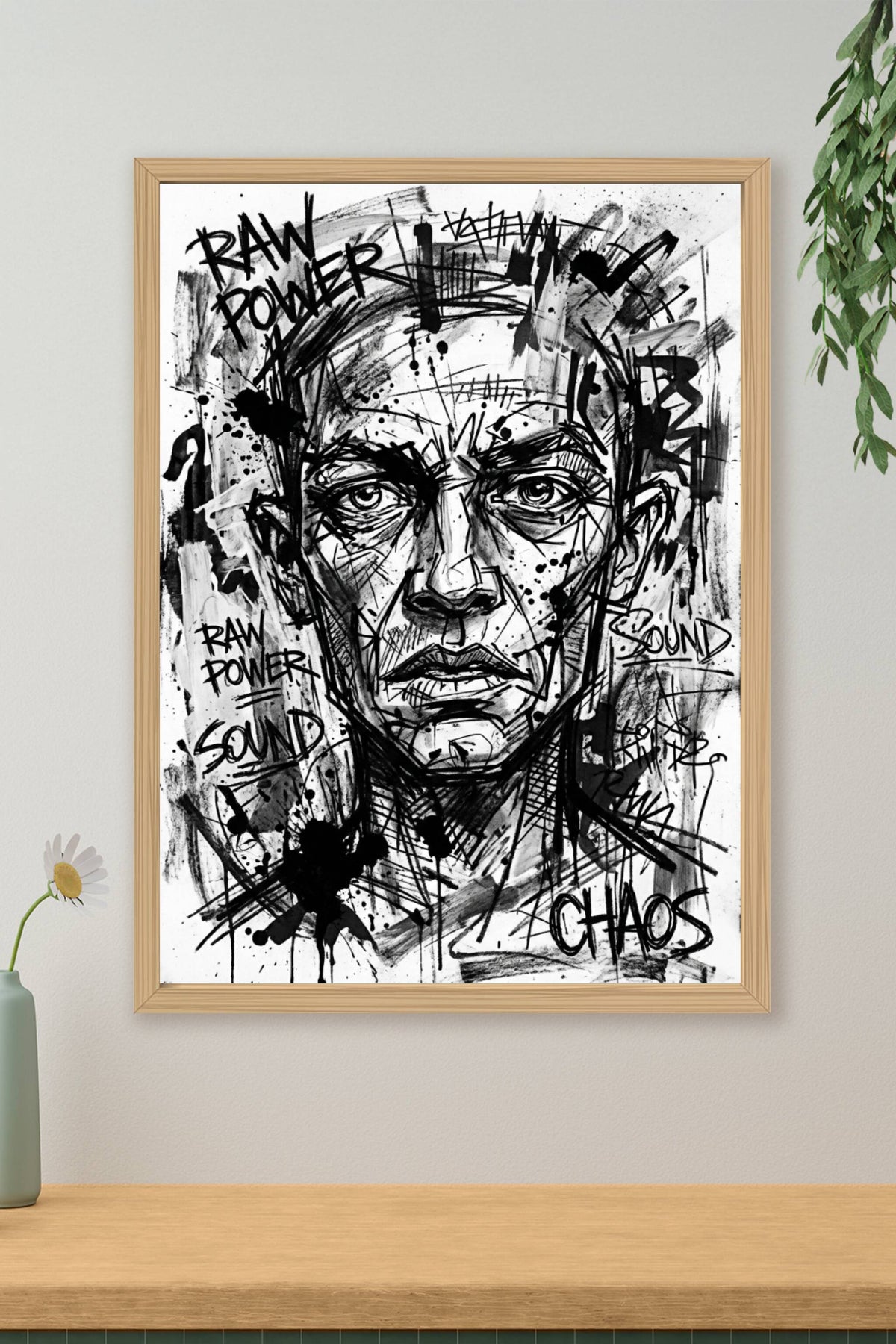 Affiche Iggy Pop, poster style graffiti noir et blanc