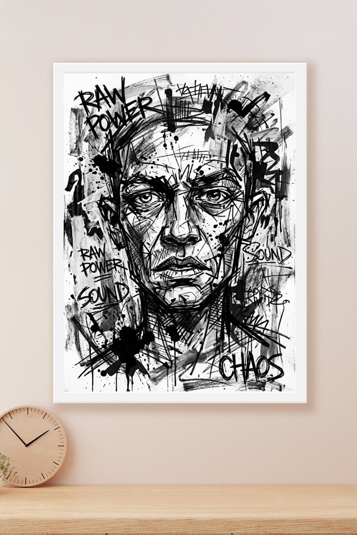 Affiche Iggy Pop, poster style graffiti noir et blanc