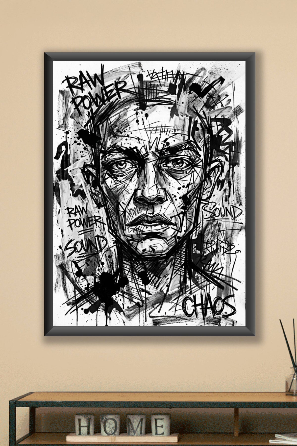 Affiche Iggy Pop, poster style graffiti noir et blanc