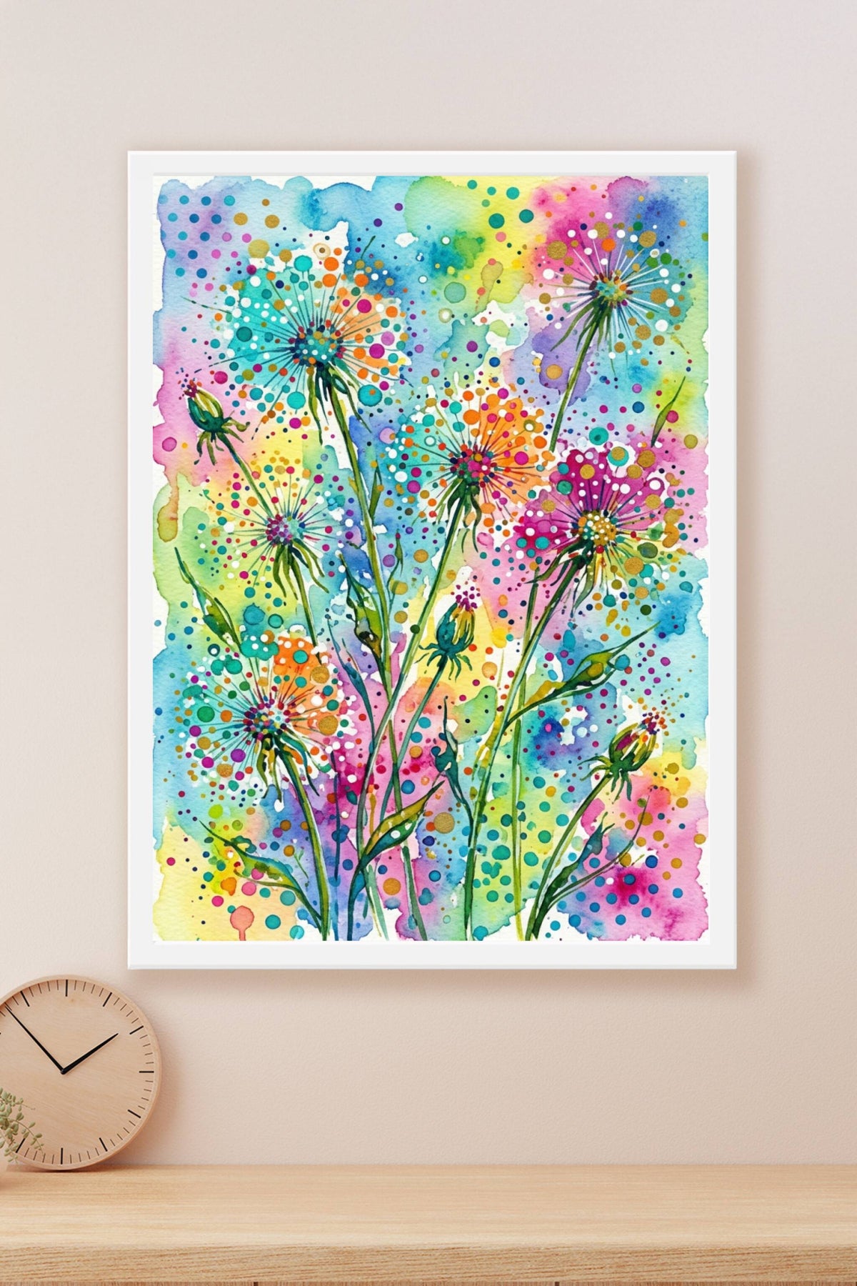 Affiche pissenlits colorés, poster fleurs multicolores