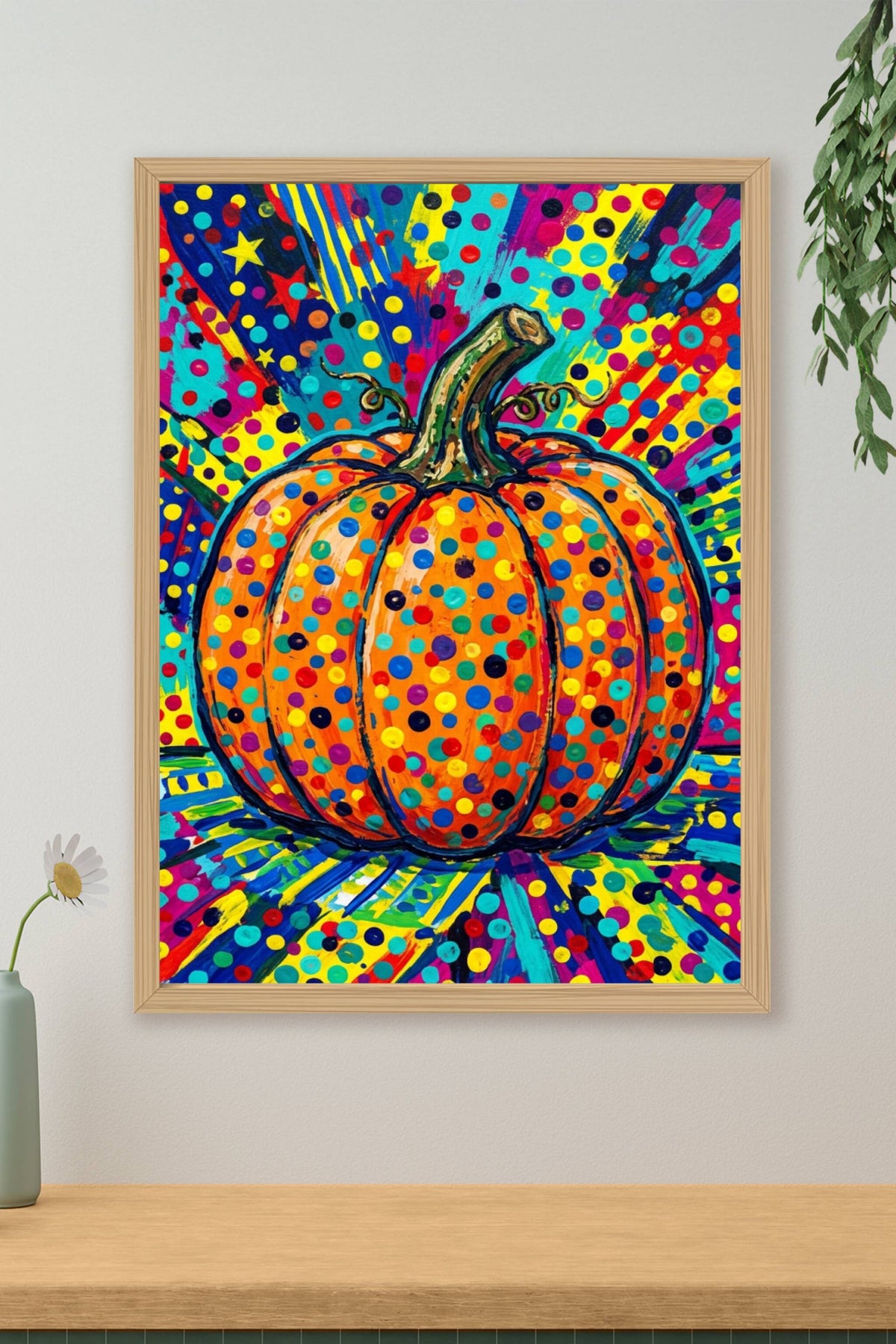 Poster de citrouille à pois, affiche pop art colorée