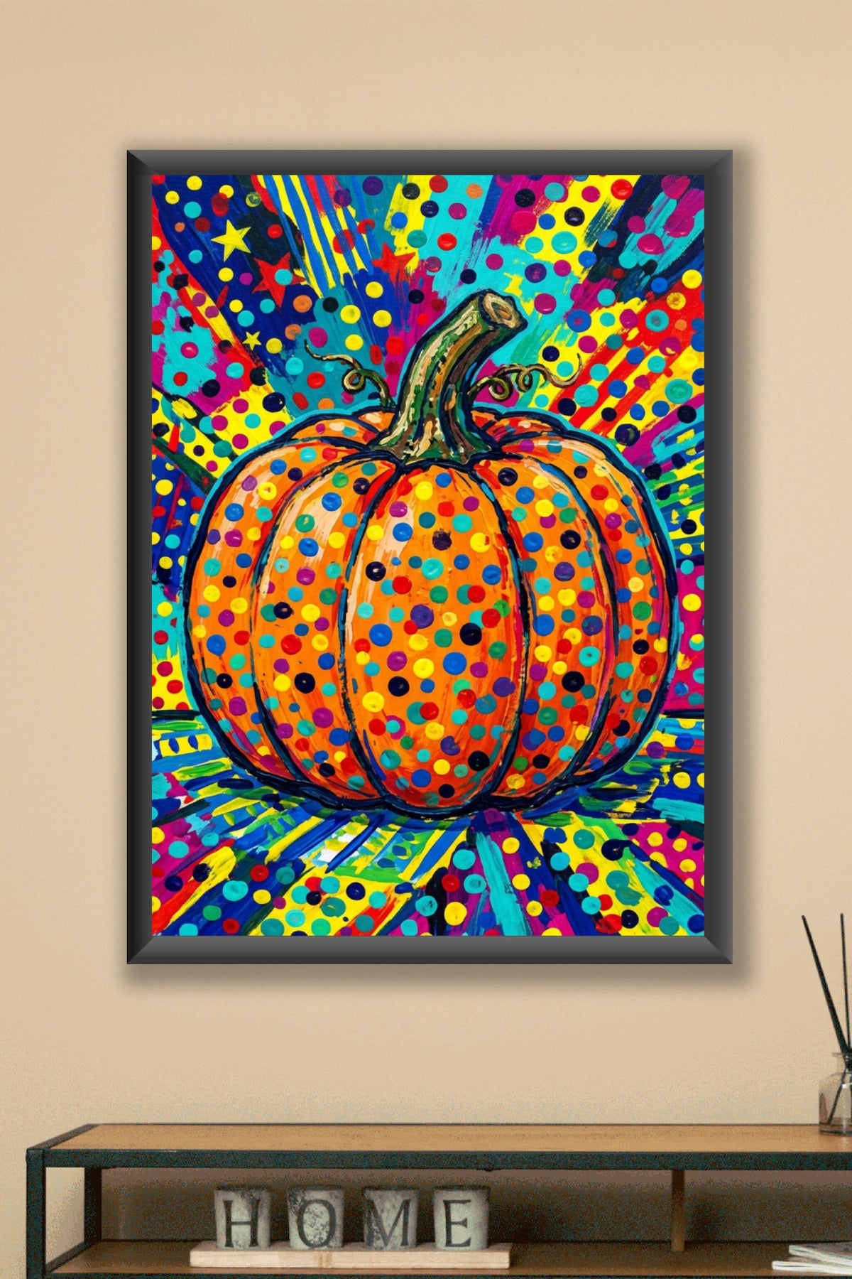 Poster de citrouille à pois, affiche pop art colorée