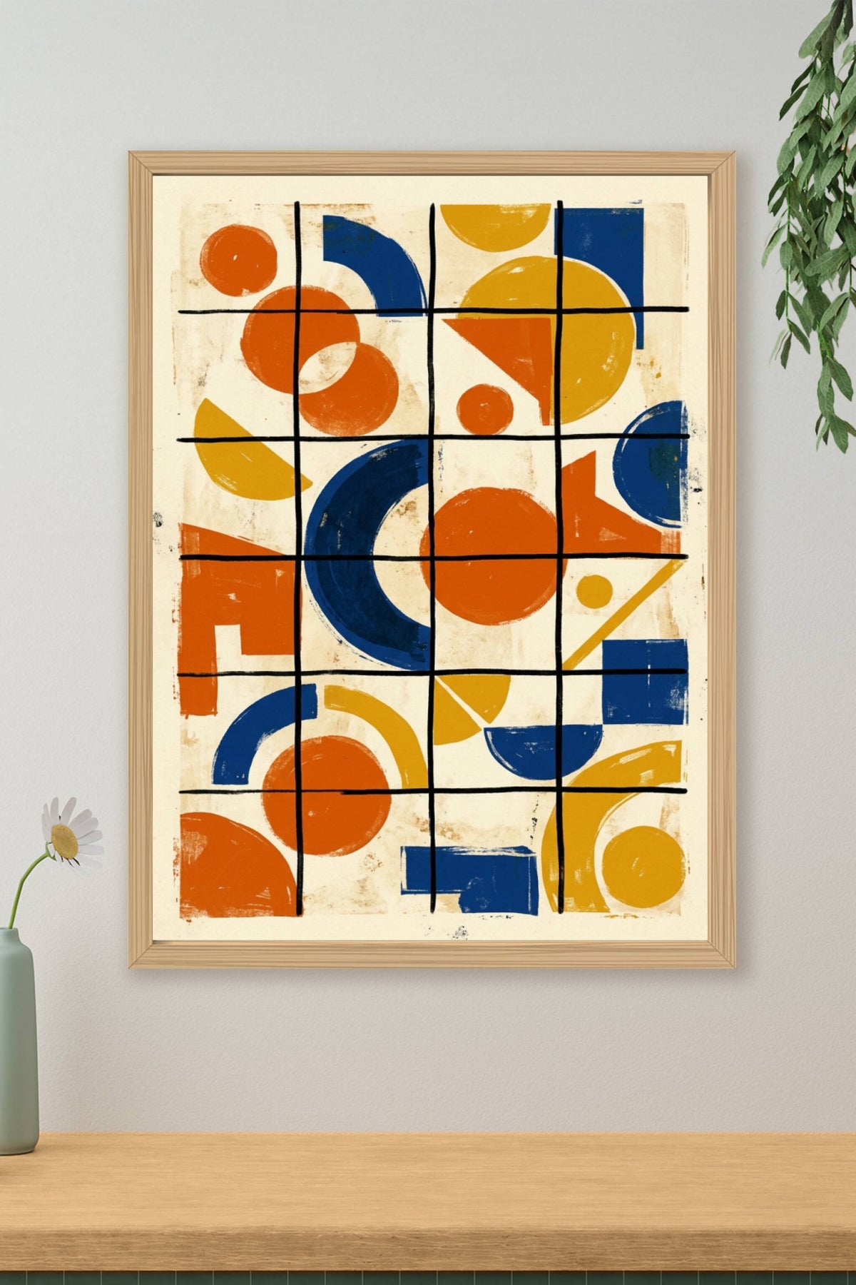 Affiche Art abstrait géométrique, poster formes orange