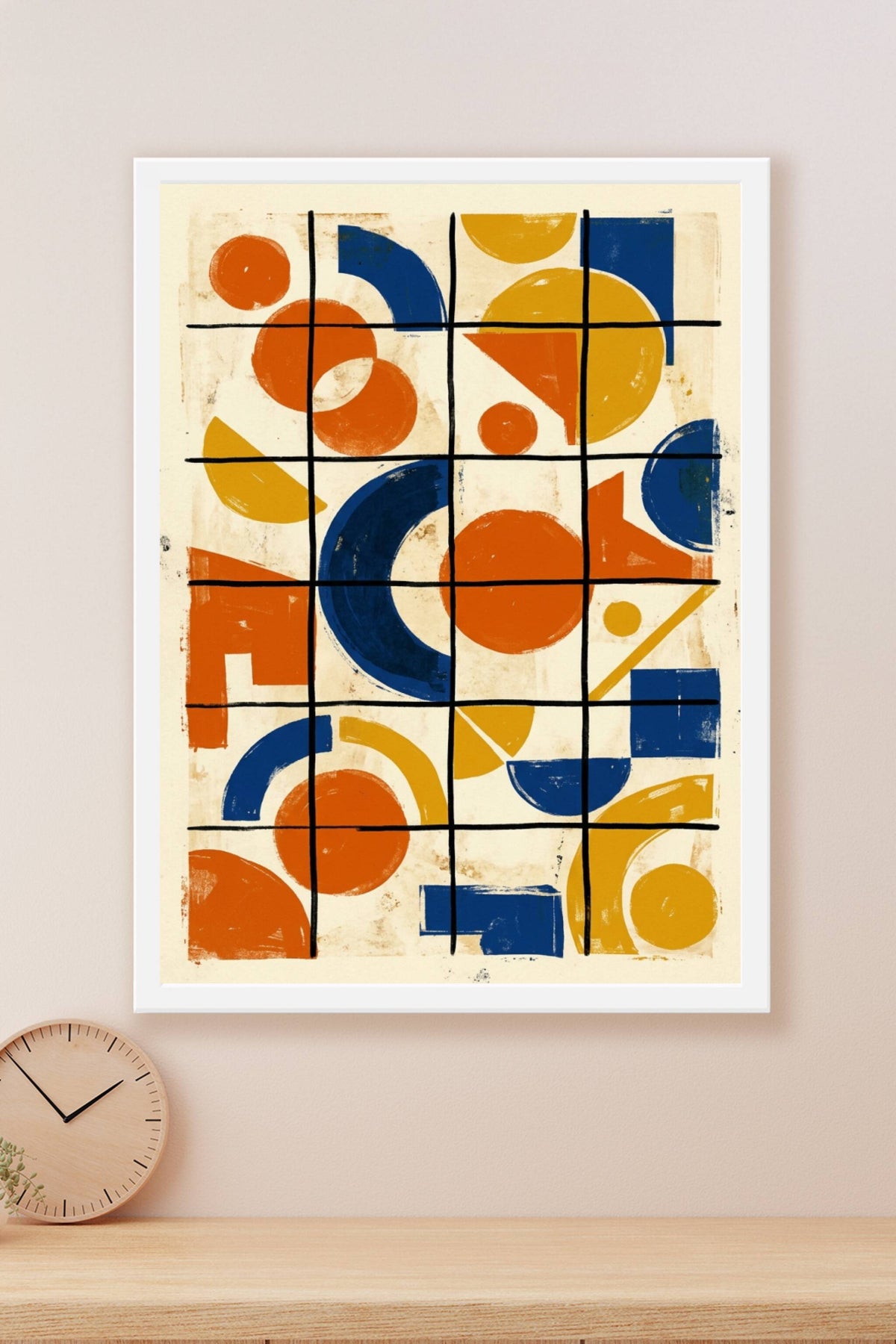 Affiche Art abstrait géométrique, poster formes orange