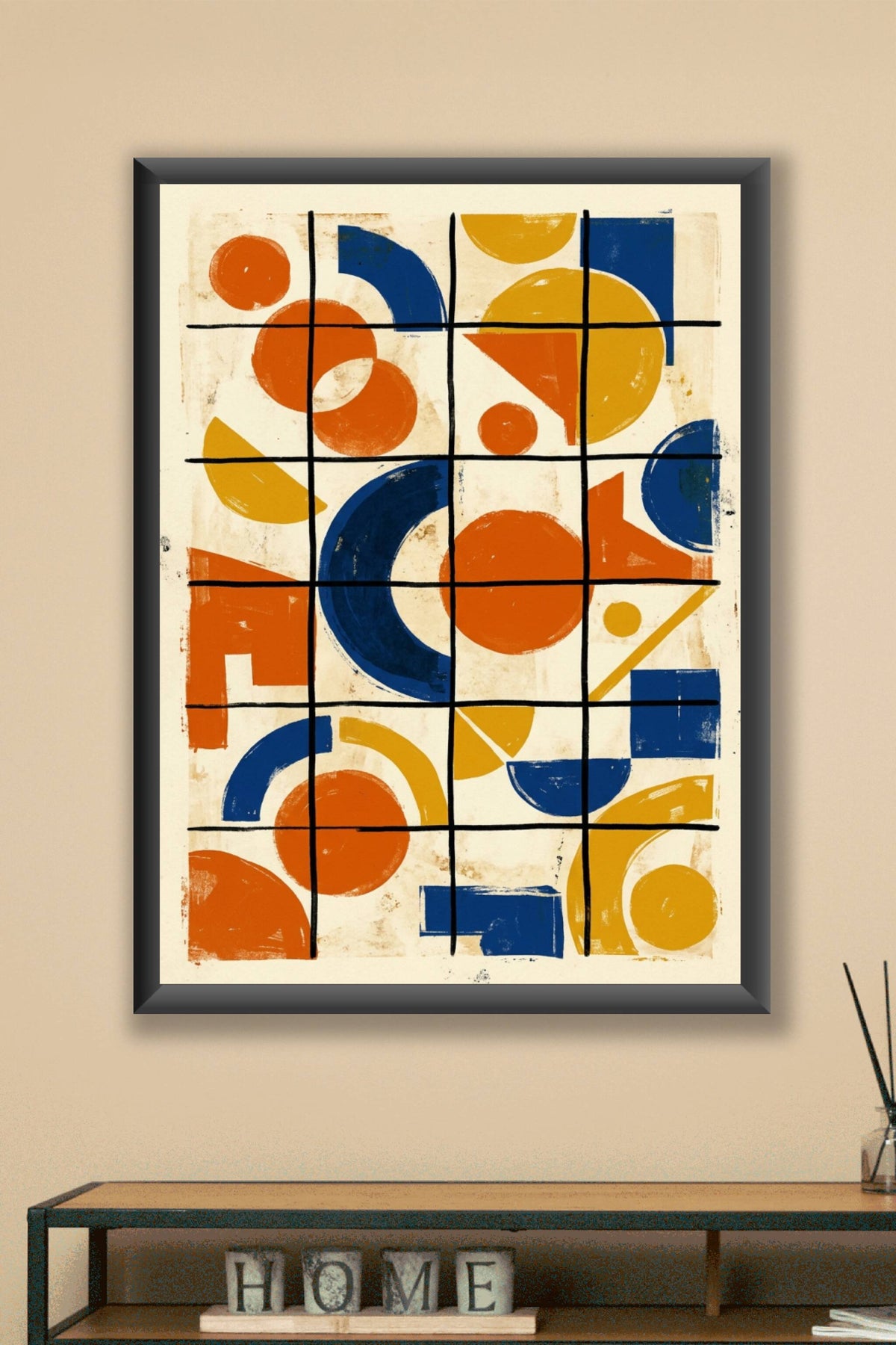 Affiche Art abstrait géométrique, poster formes orange